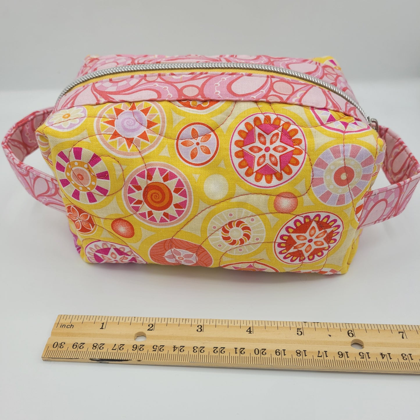 Zipper Box Bag | Holland Pouch | Yellow Pink Floral Print | Small