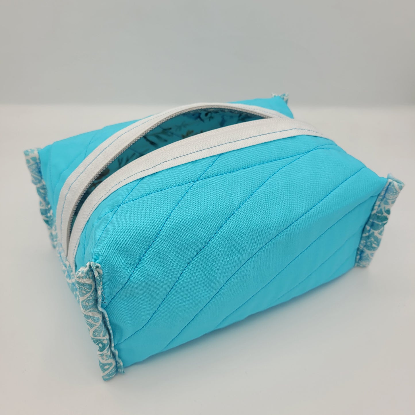 Zipper Box Bag | Holland Pouch | Blue White Nautical Print | Small