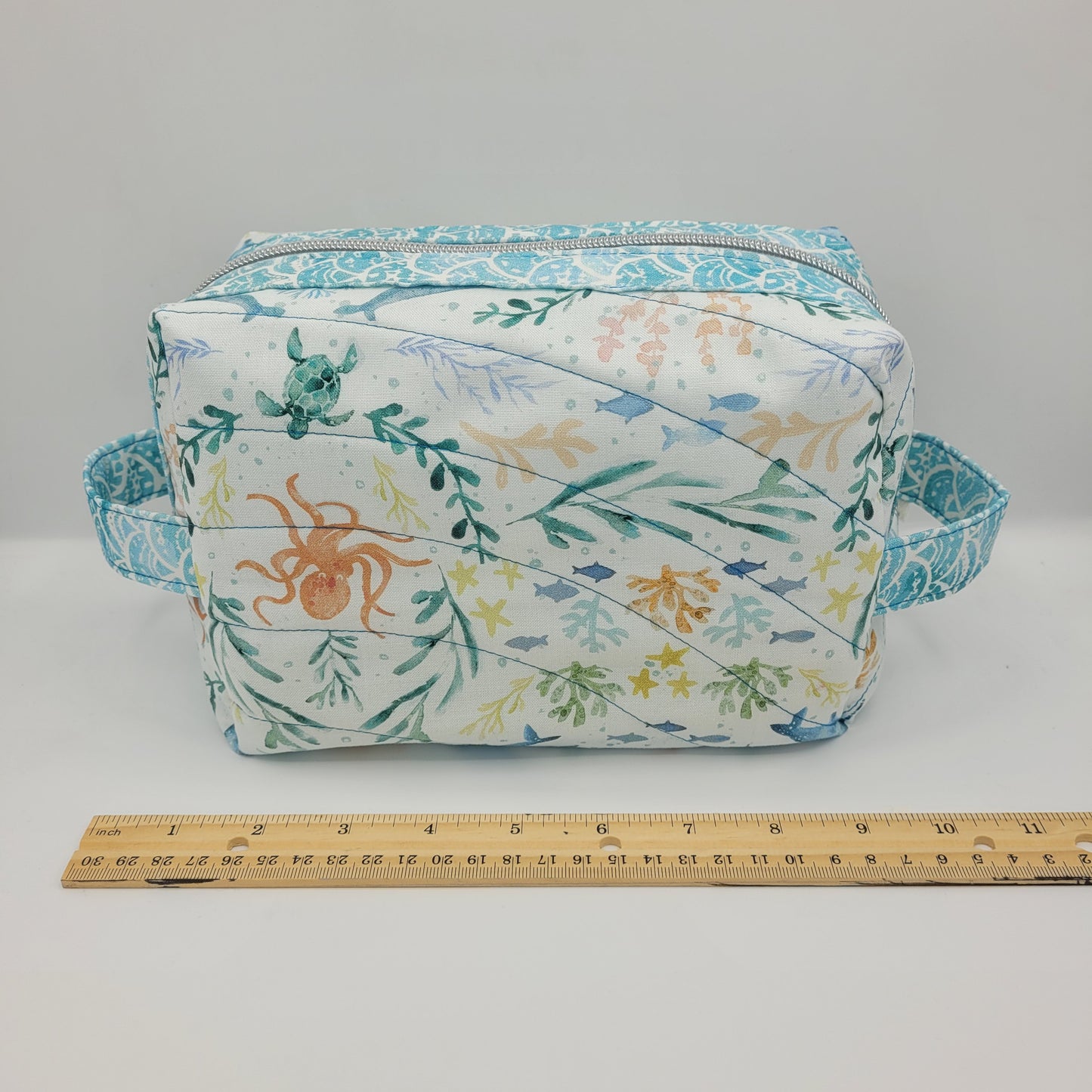 Zipper Box Bag | Holland Pouch | Blue White Nautical Print | Large