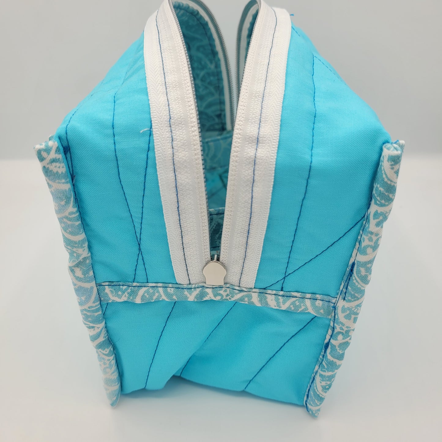Zipper Box Bag | Holland Pouch | Blue White Nautical Print | Large