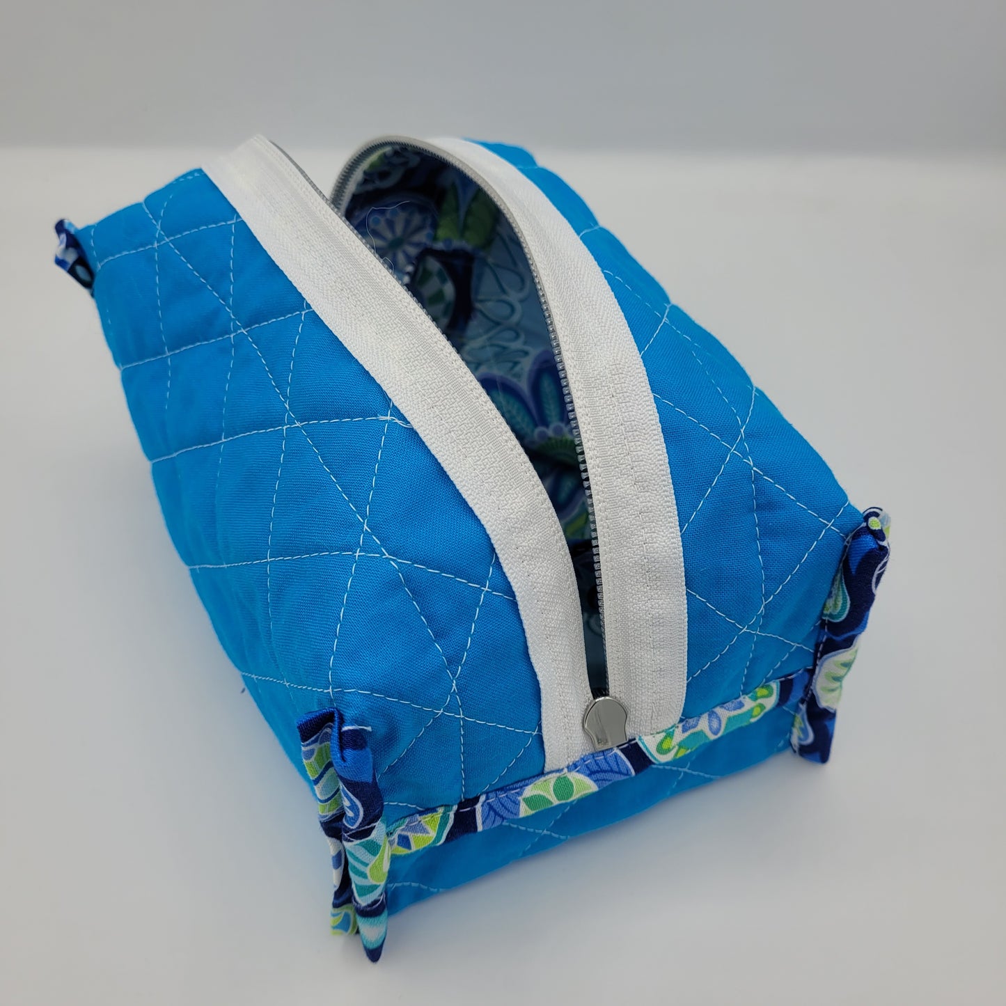 Zipper Box Bag | Holland Pouch | Blue Floral Paisley | Small