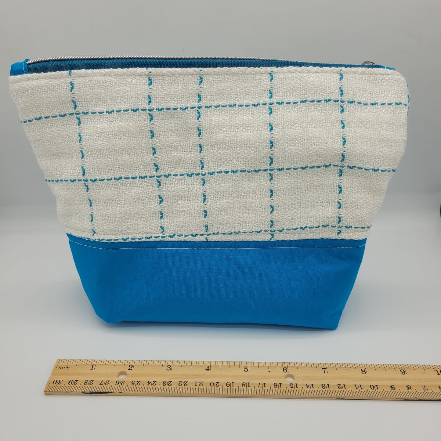 Zipper Pouch | Cecily Bag | Handwoven Blue & White Print | Large