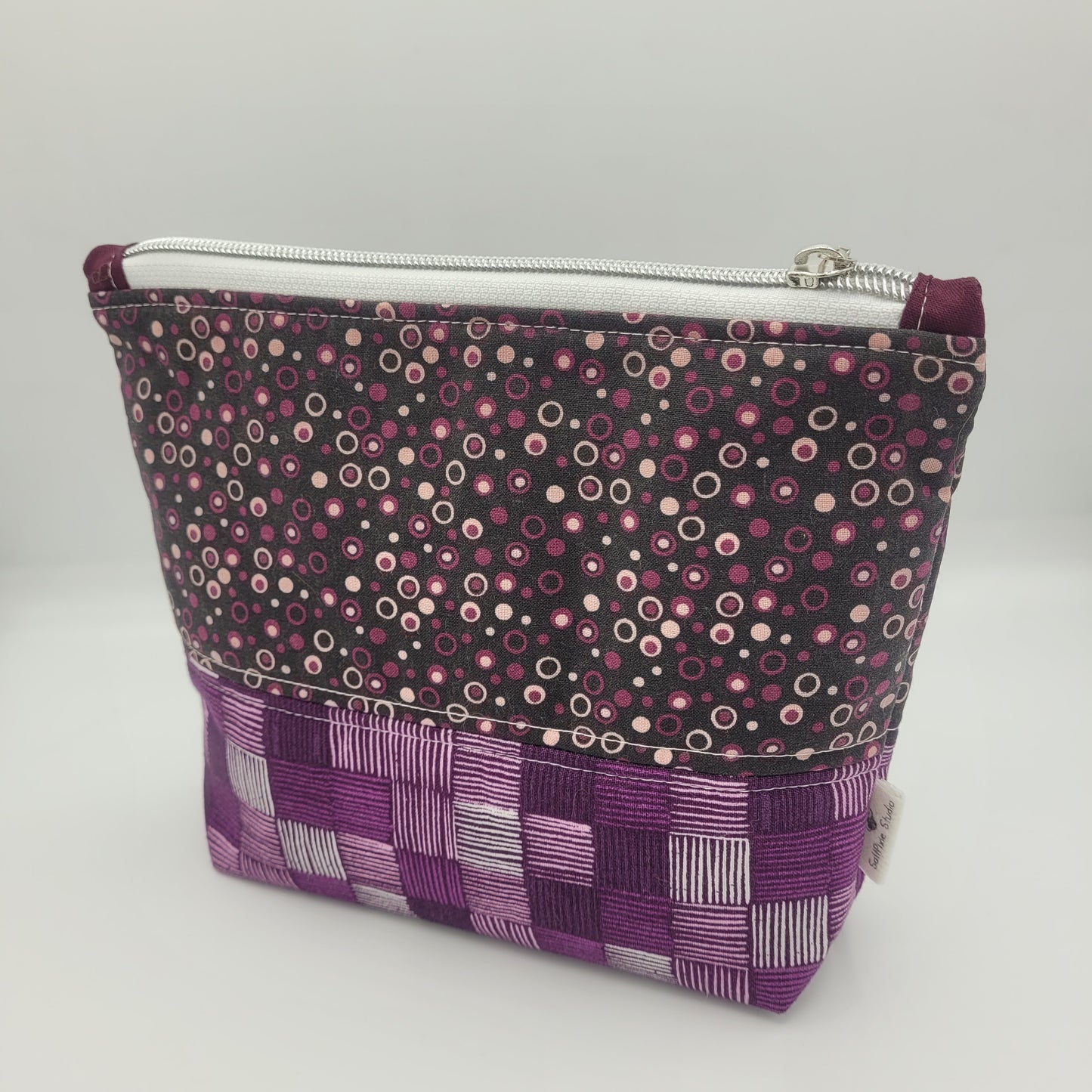 Zipper Pouch | Two Panel Cotton | Purples Dots & Stripes | Medium
