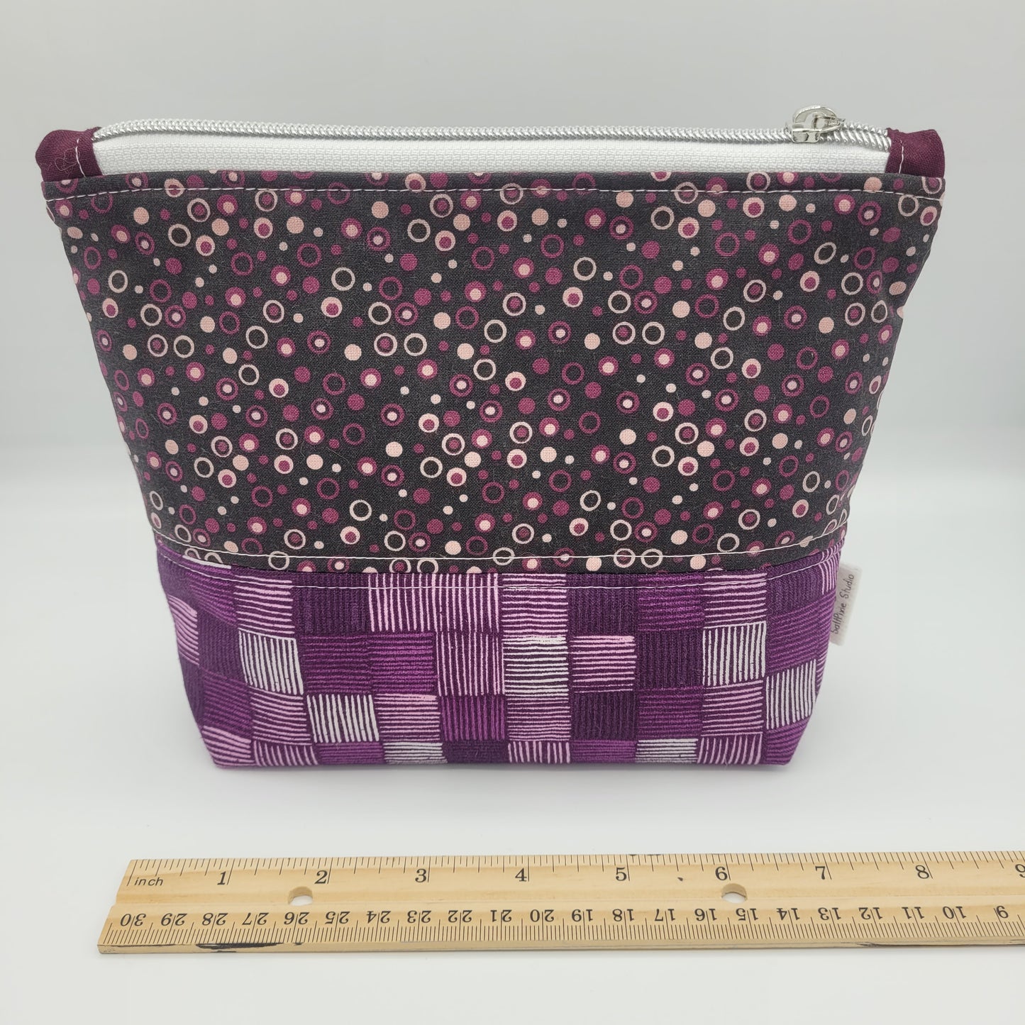 Zipper Pouch | Two Panel Cotton | Purples Dots & Stripes | Medium