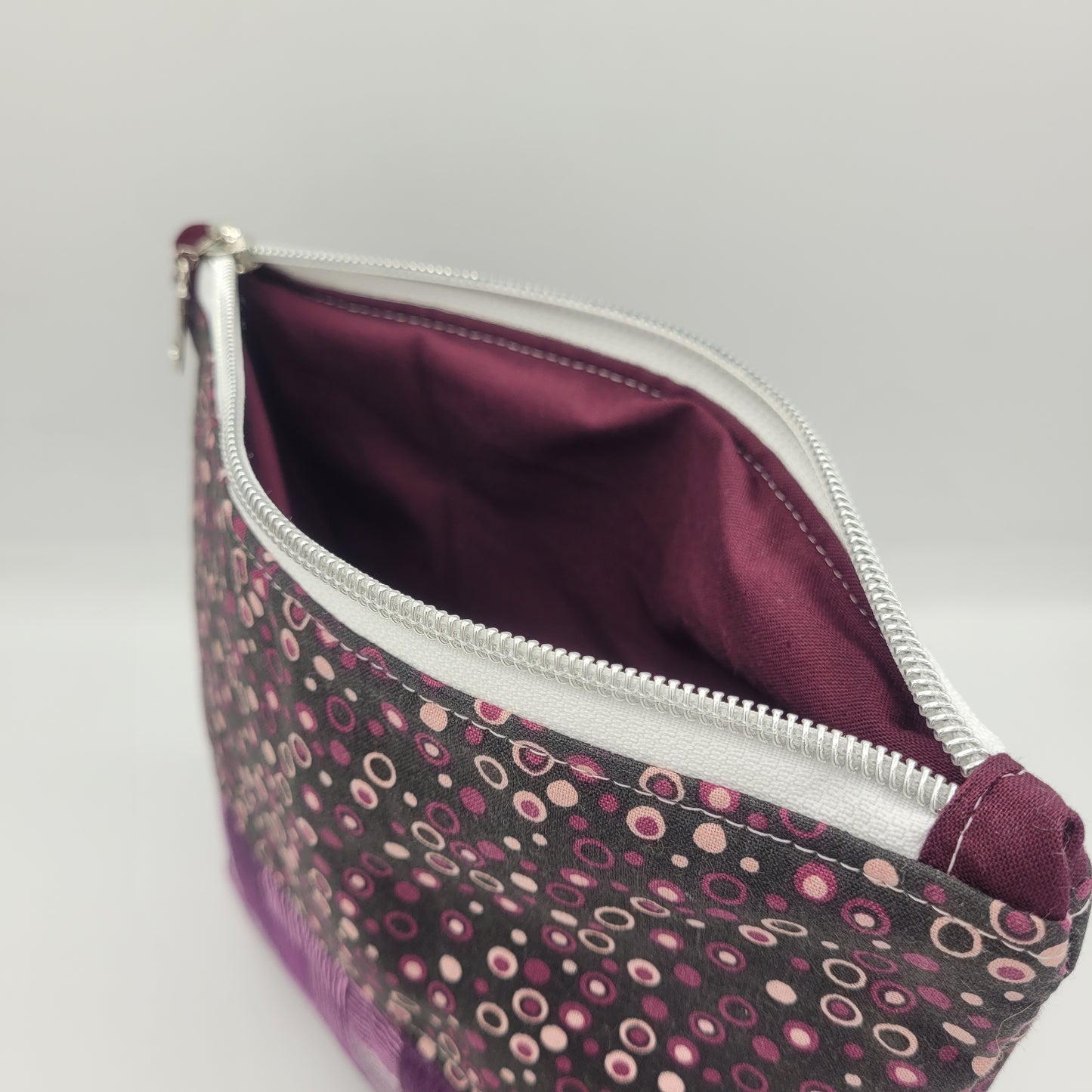 Zipper Pouch | Two Panel Cotton | Purples Dots & Stripes | Medium