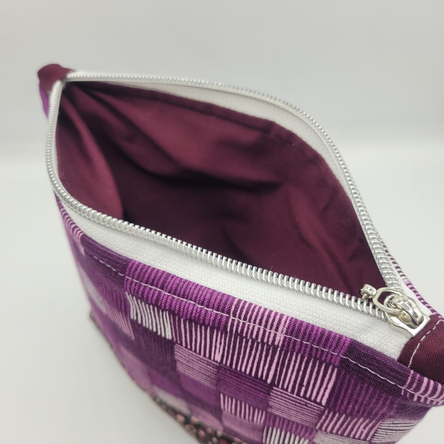 Zipper Pouch | Two Panel Cotton | Purple Dots & Squares | Medium