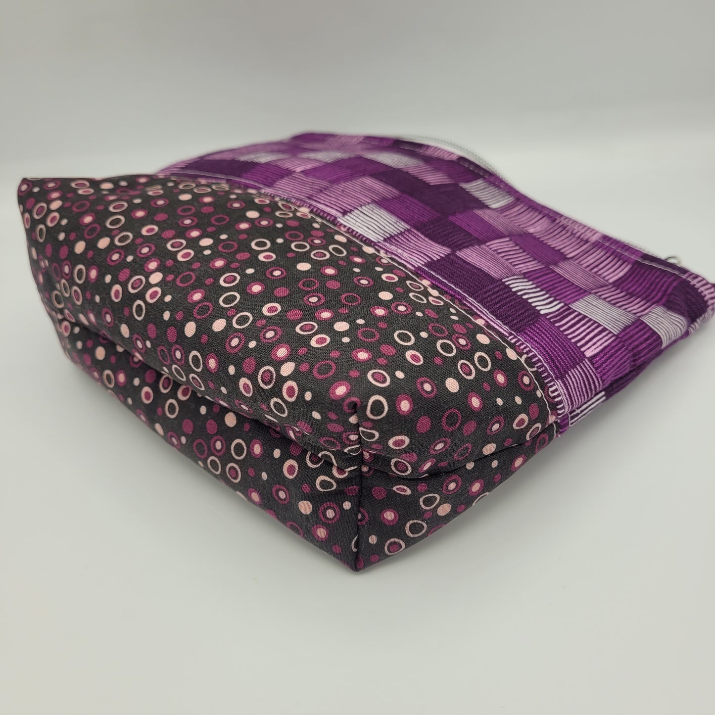 Zipper Pouch | Two Panel Cotton | Purple Dots & Squares | Medium