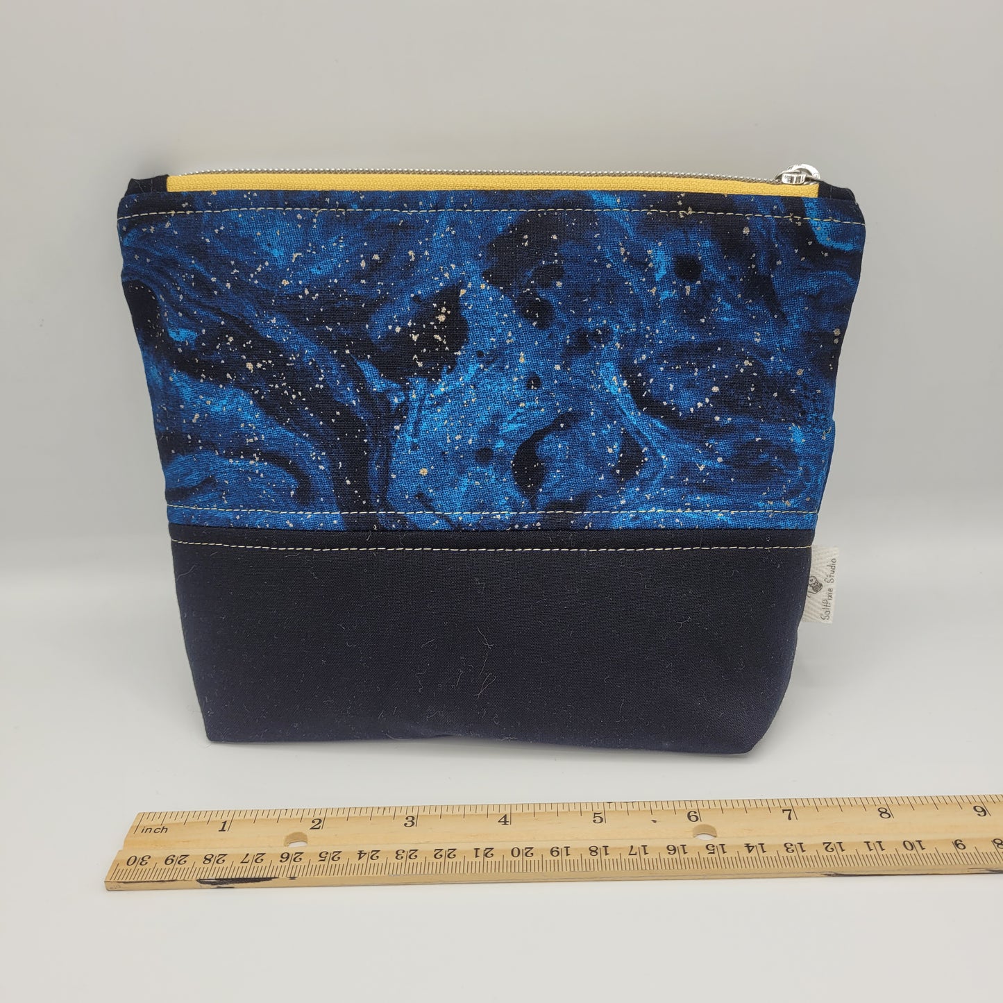 Zipper Pouch | Two Panel Cotton | Blue Galaxy & Solid B | Medium
