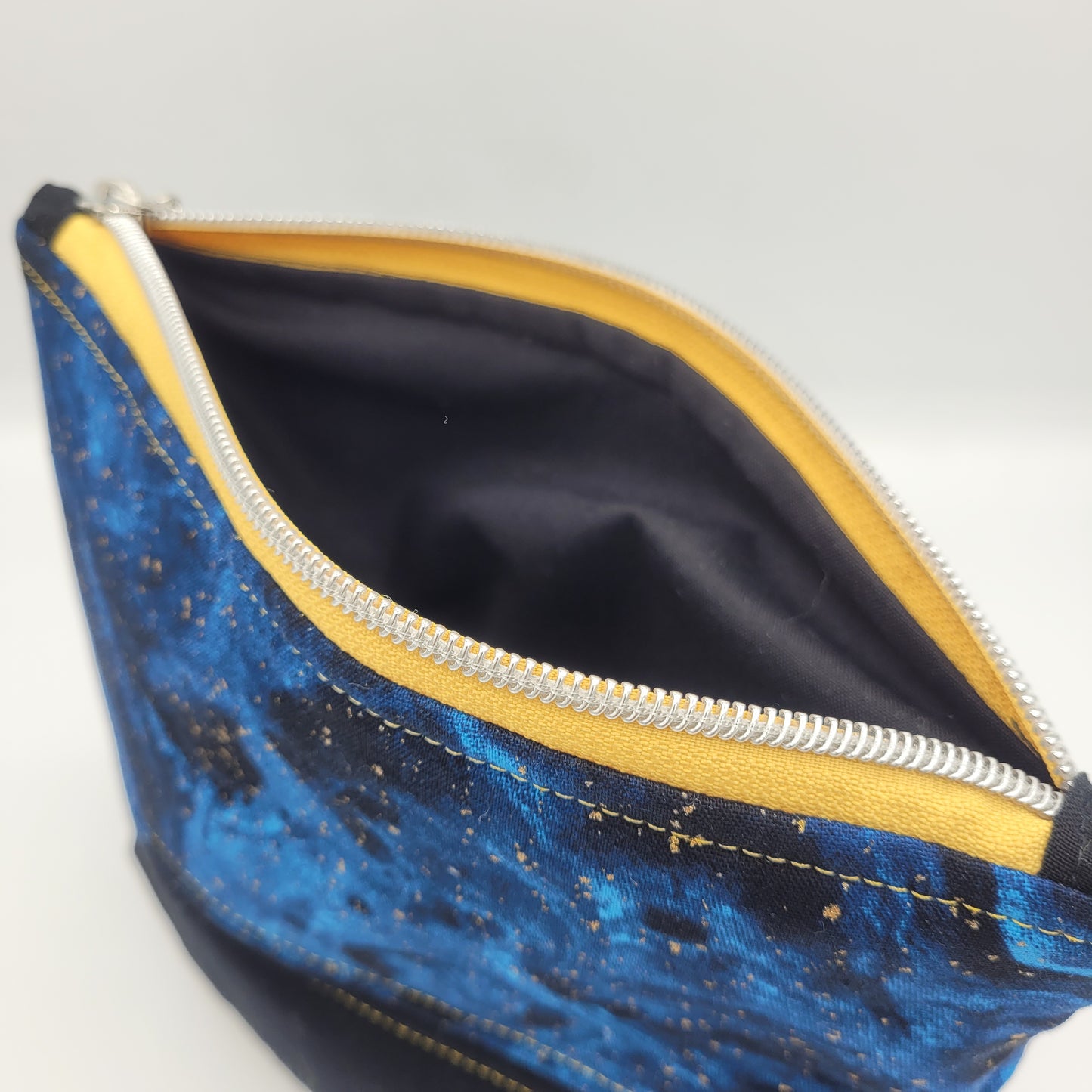 Zipper Pouch | Two Panel Cotton | Blue Galaxy & Solid B | Medium