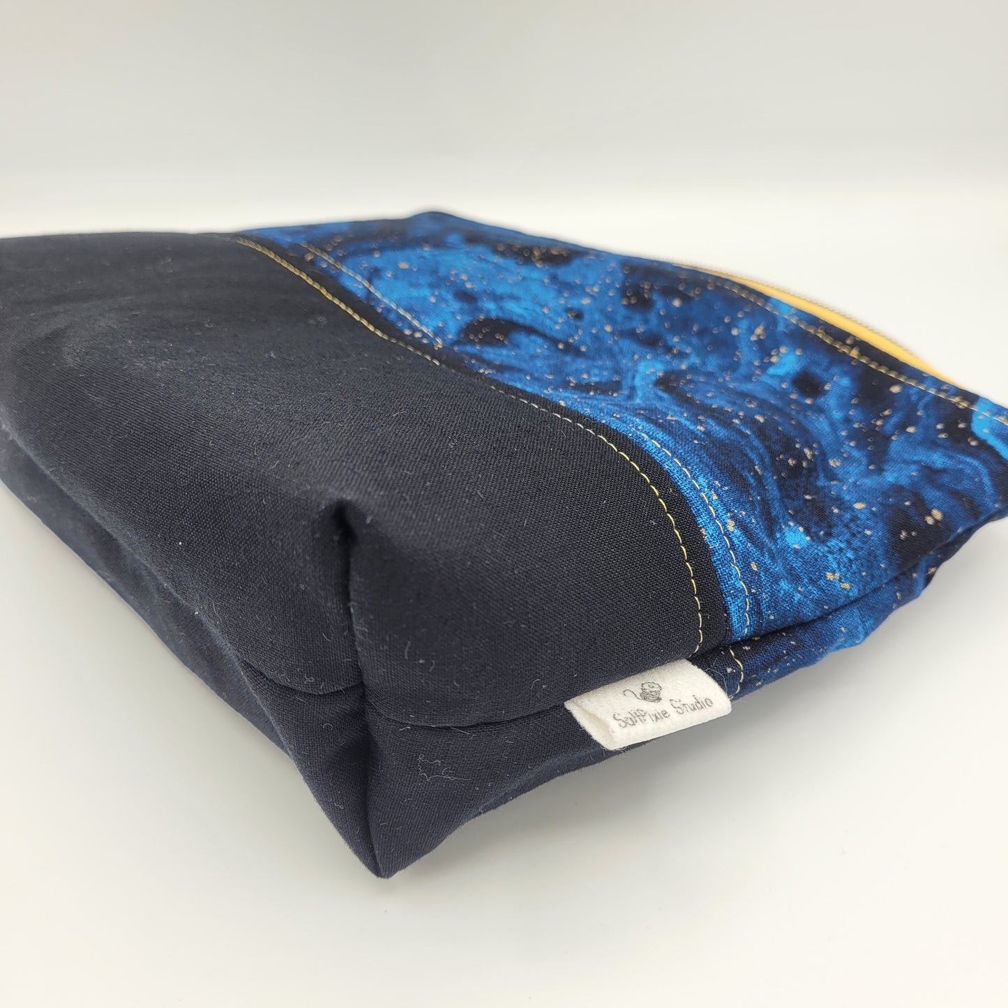 Zipper Pouch | Two Panel Cotton | Blue Galaxy & Solid B | Medium