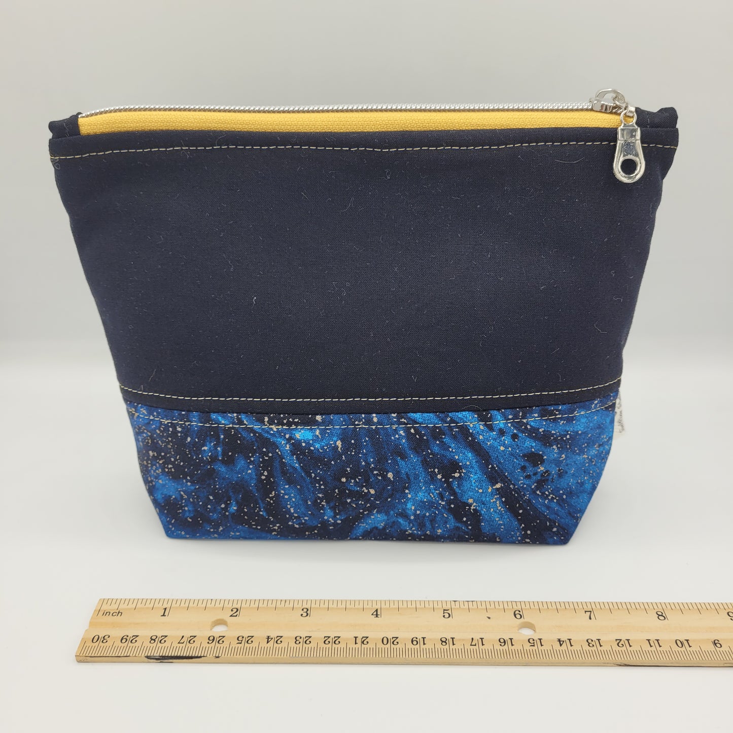 Zipper Pouch | Two Panel Cotton | Blue Galaxy & Solid A | Medium