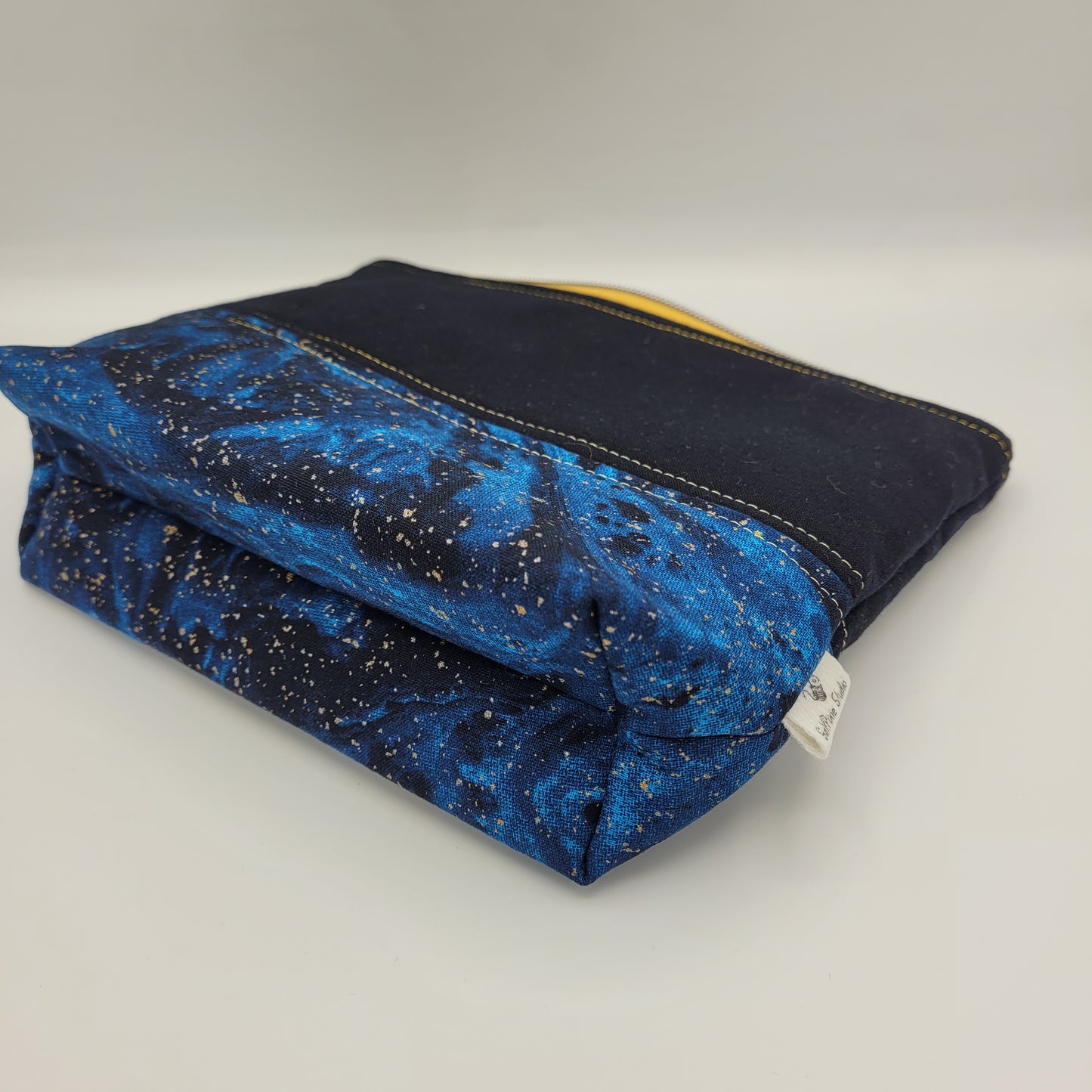 Zipper Pouch | Two Panel Cotton | Blue Galaxy & Solid A | Medium