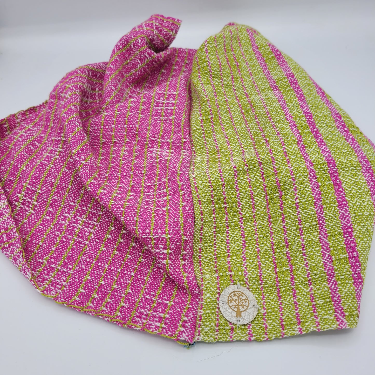 Cowl | Pink & Green | Cotton & Tencel Blend | Twisted Mobius Cowl