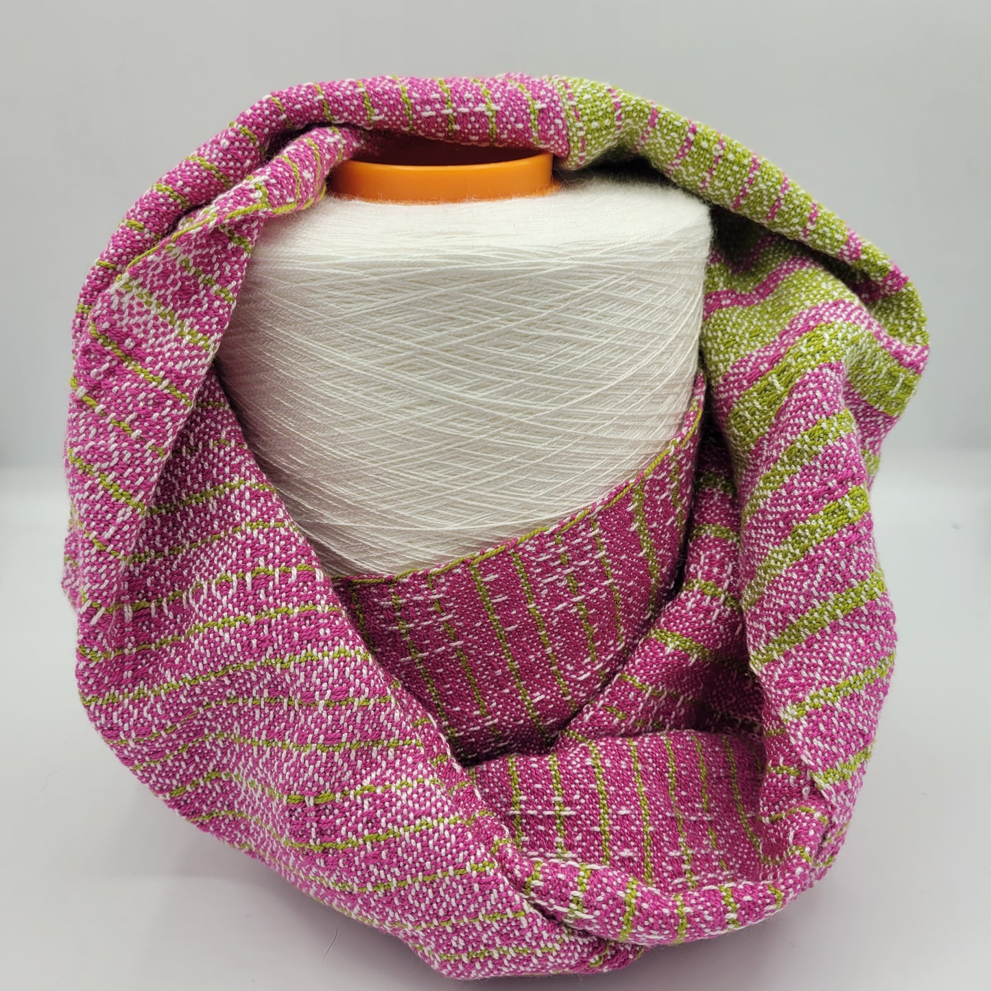 Cowl | Pink & Green | Cotton & Tencel Blend | Twisted Mobius Cowl
