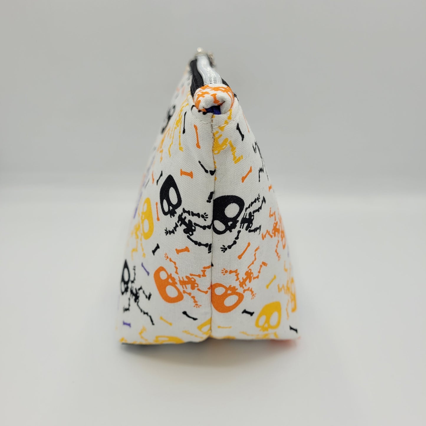 Zipper Pouch | Single Panel Cecily Bag | Cotton Multicolor Dancing Skeletons | Medium