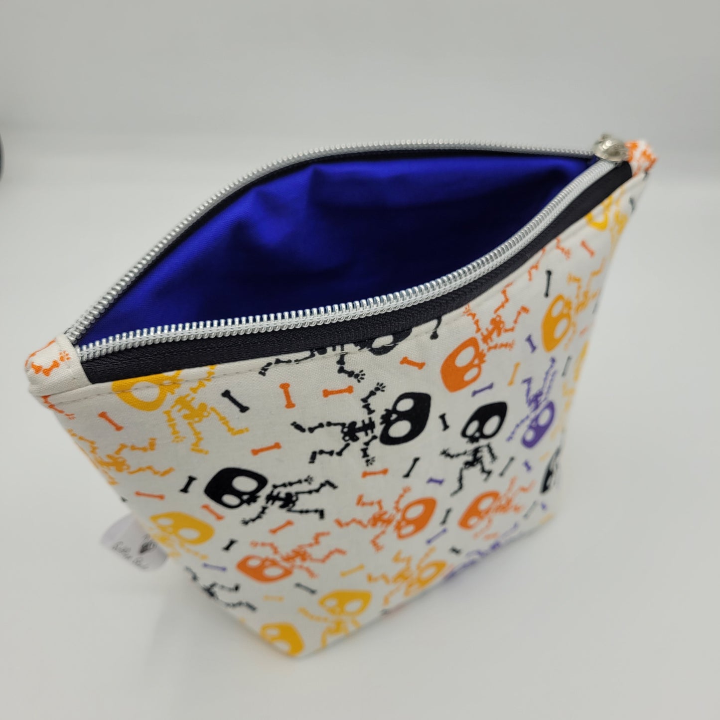 Zipper Pouch | Single Panel Cecily Bag | Cotton Multicolor Dancing Skeletons | Medium