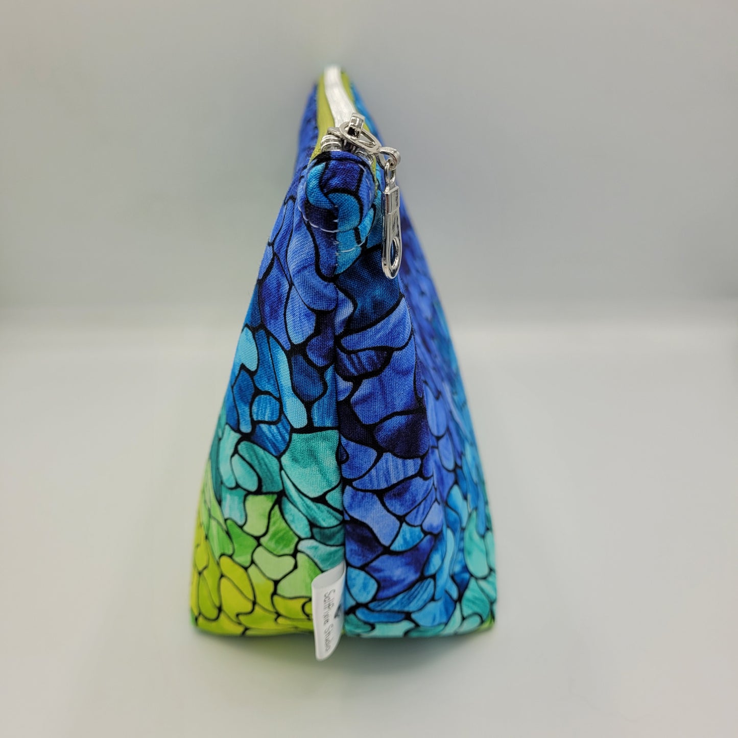 Zipper Pouch | Single Panel Cecily Bag | Blues & Green Stained Glass Style | Large