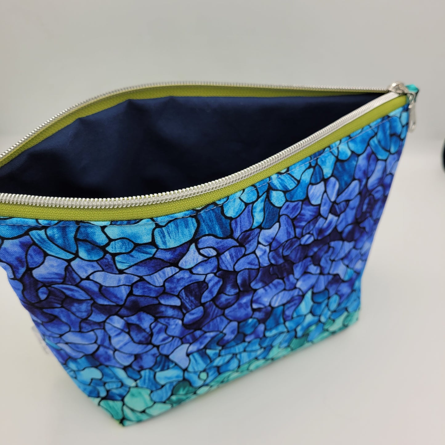 Zipper Pouch | Single Panel Cecily Bag | Blues & Green Stained Glass Style | Large