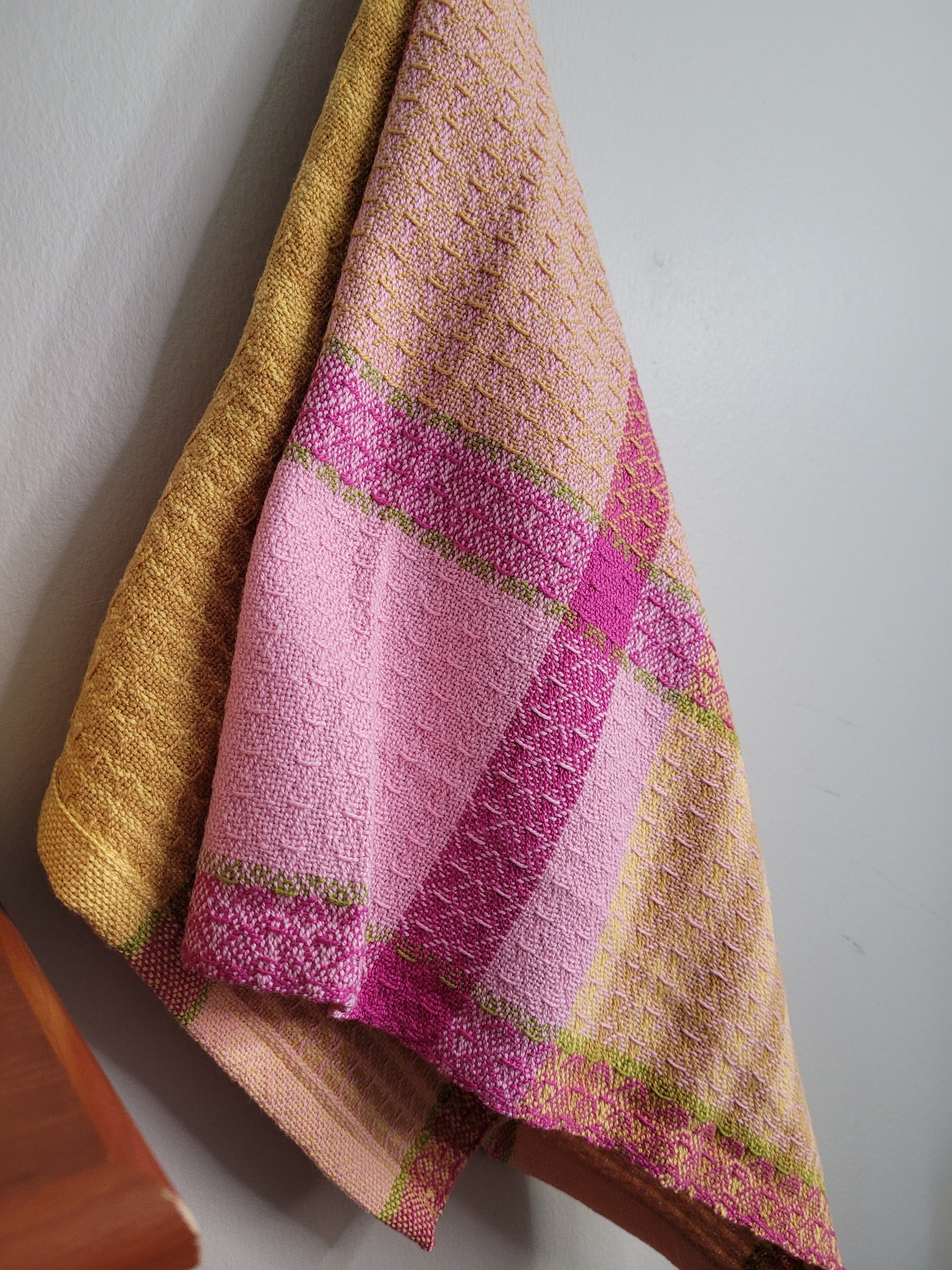Dishtowel | Handwoven Kitchen Towel | Strawberry Lemonade | Pink, Yellows, Lime Green | Variant 2