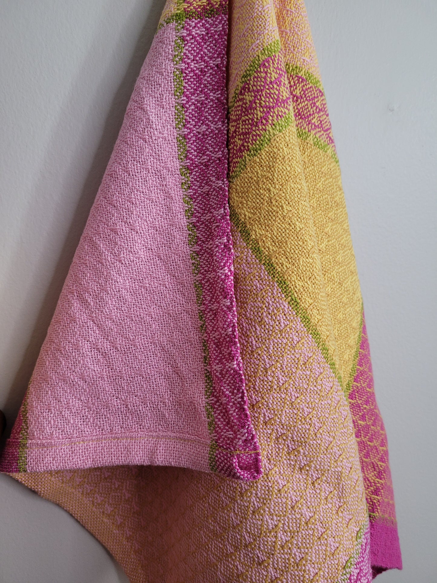 Dishtowel | Handwoven Kitchen Towel | Strawberry Lemonade | Pink, Yellows, Lime Green | Variant 3