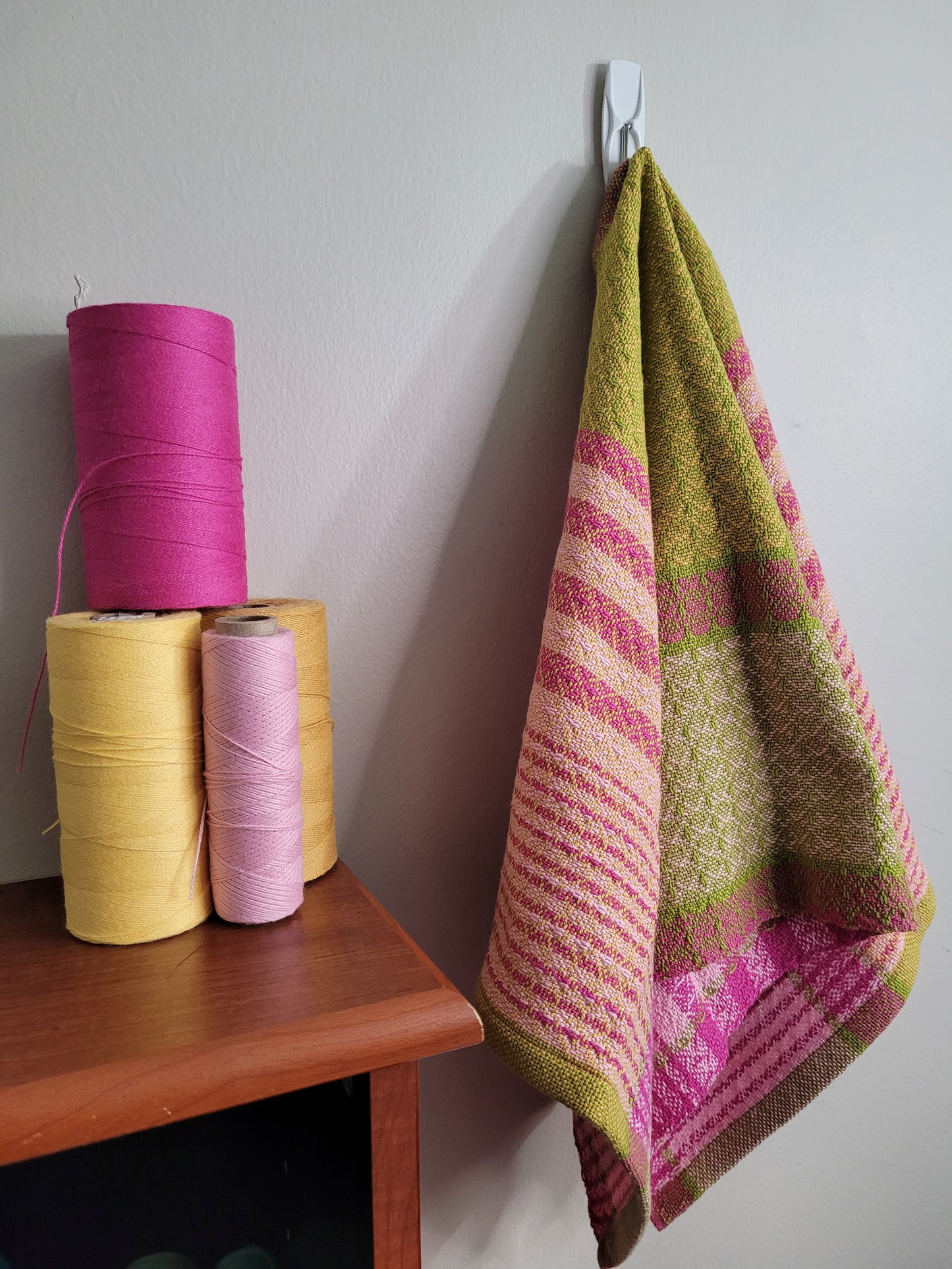 Dishtowel | Handwoven Kitchen Towel | Strawberry Lemonade | Pink, Yellows, Lime Green | Variant 7