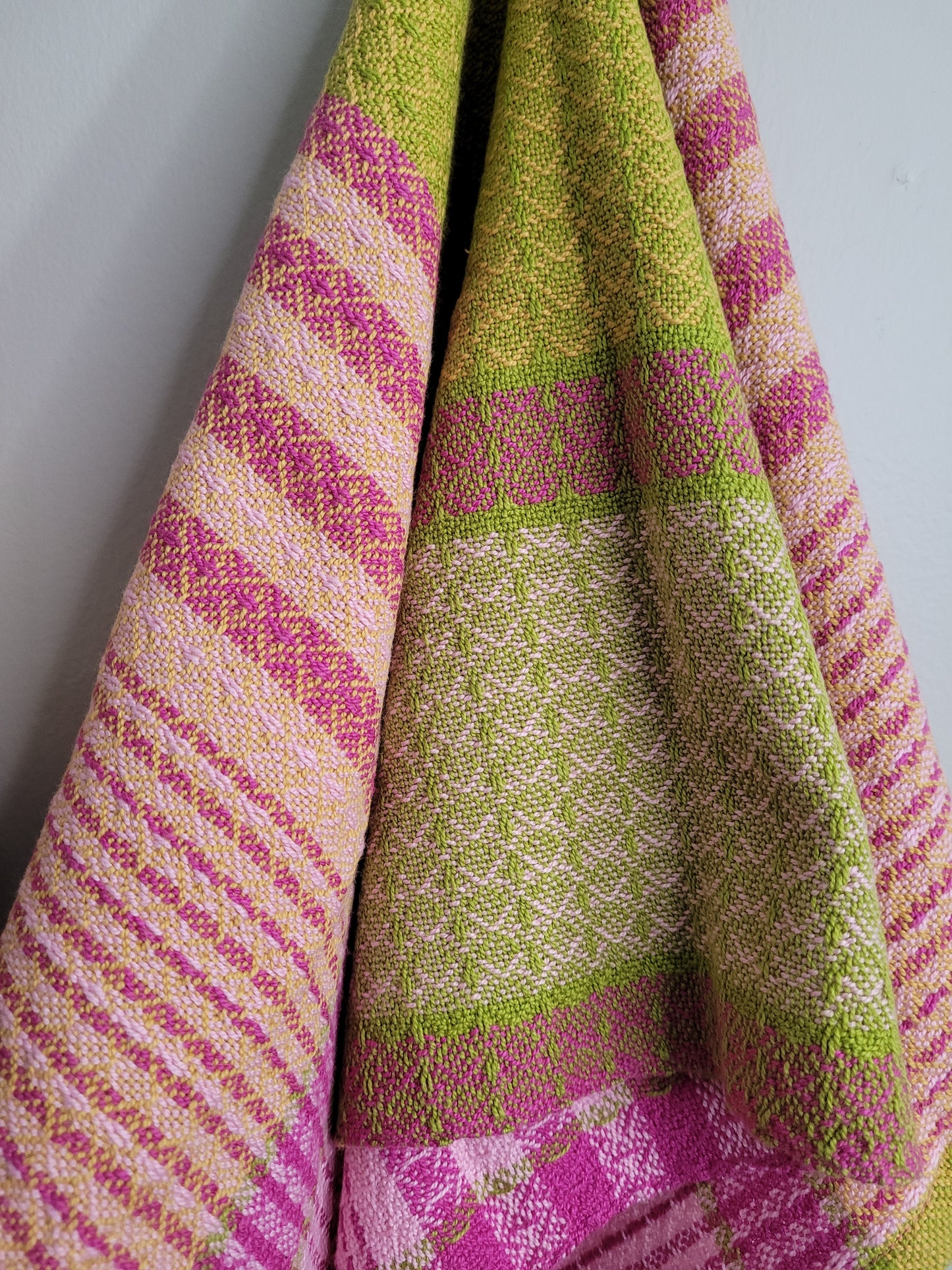 Dishtowel | Handwoven Kitchen Towel | Strawberry Lemonade | Pink, Yellows, Lime Green | Variant 7