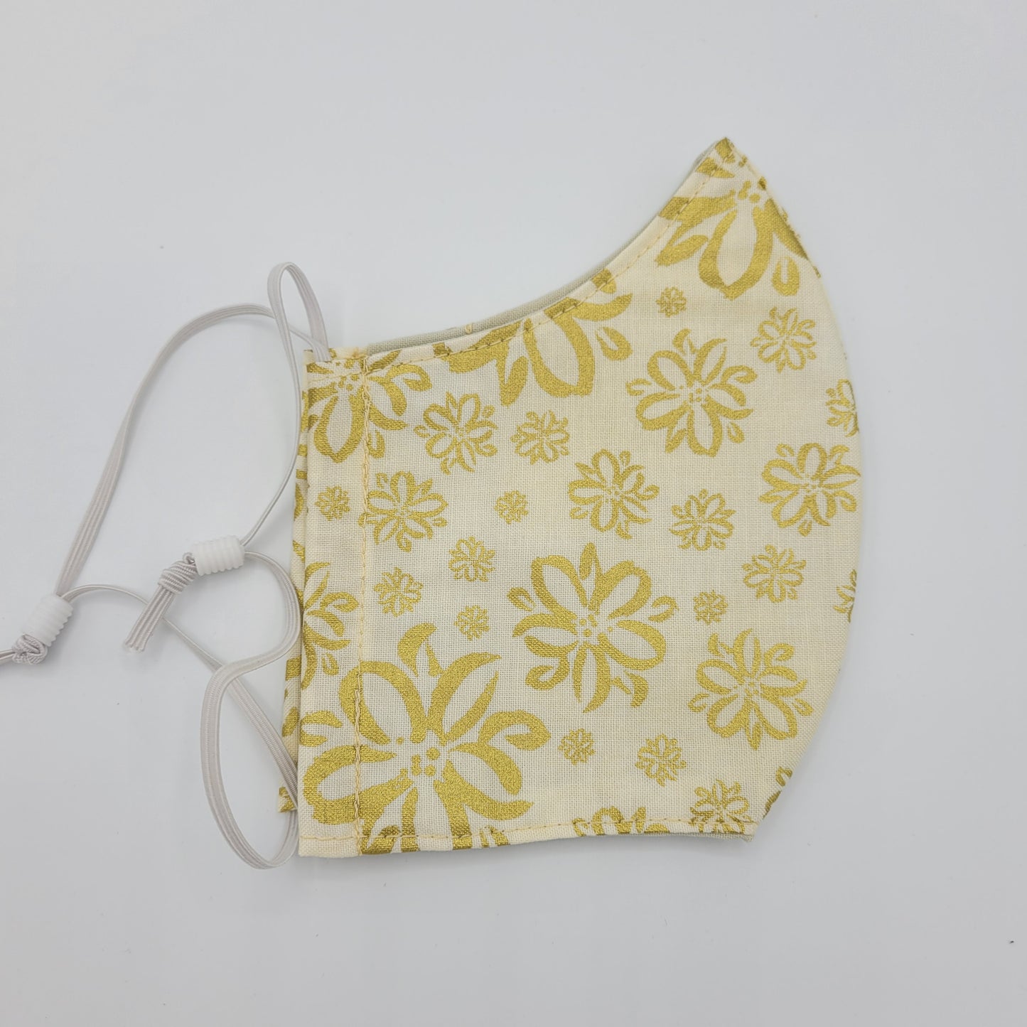 Cotton Face Mask w/ Filter Pocket | Adjustable Tie Ear Loops | Gold Metalic Floral | Washable Mask