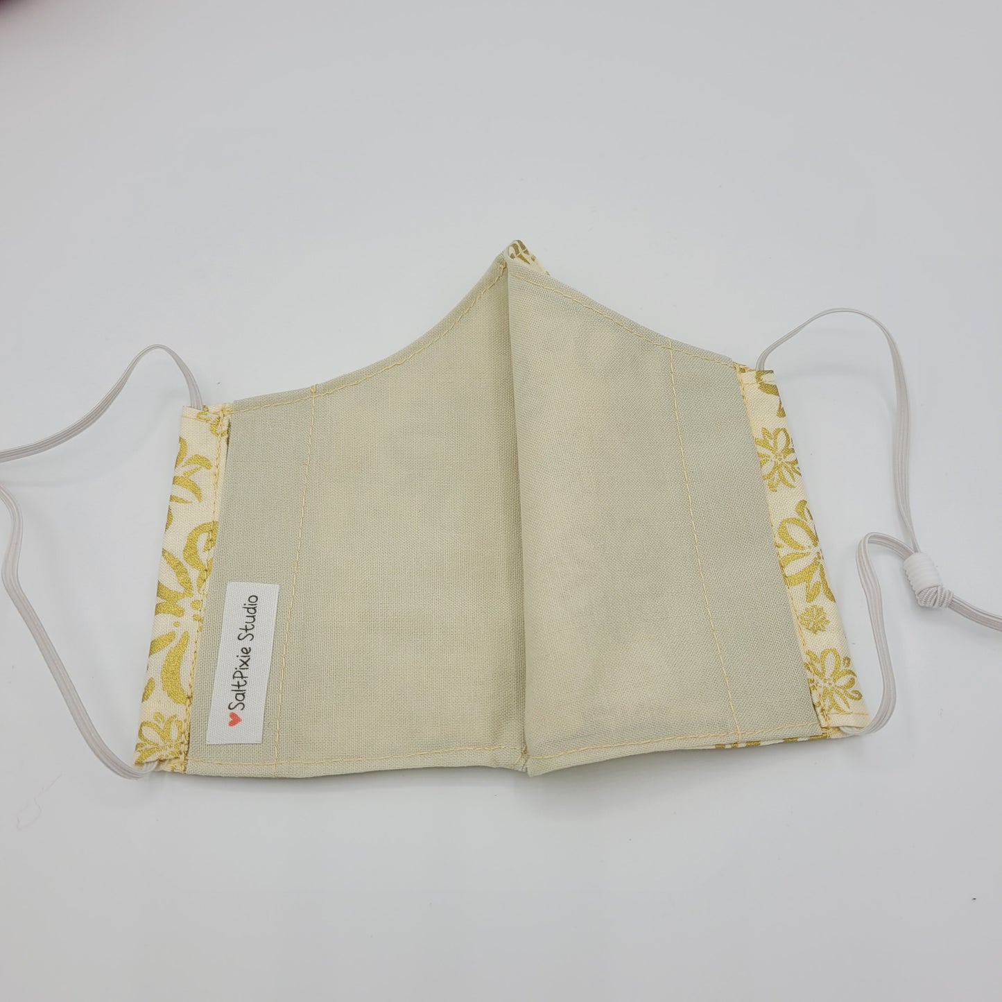 Cotton Face Mask w/ Filter Pocket | Adjustable Tie Ear Loops | Gold Metalic Floral | Washable Mask