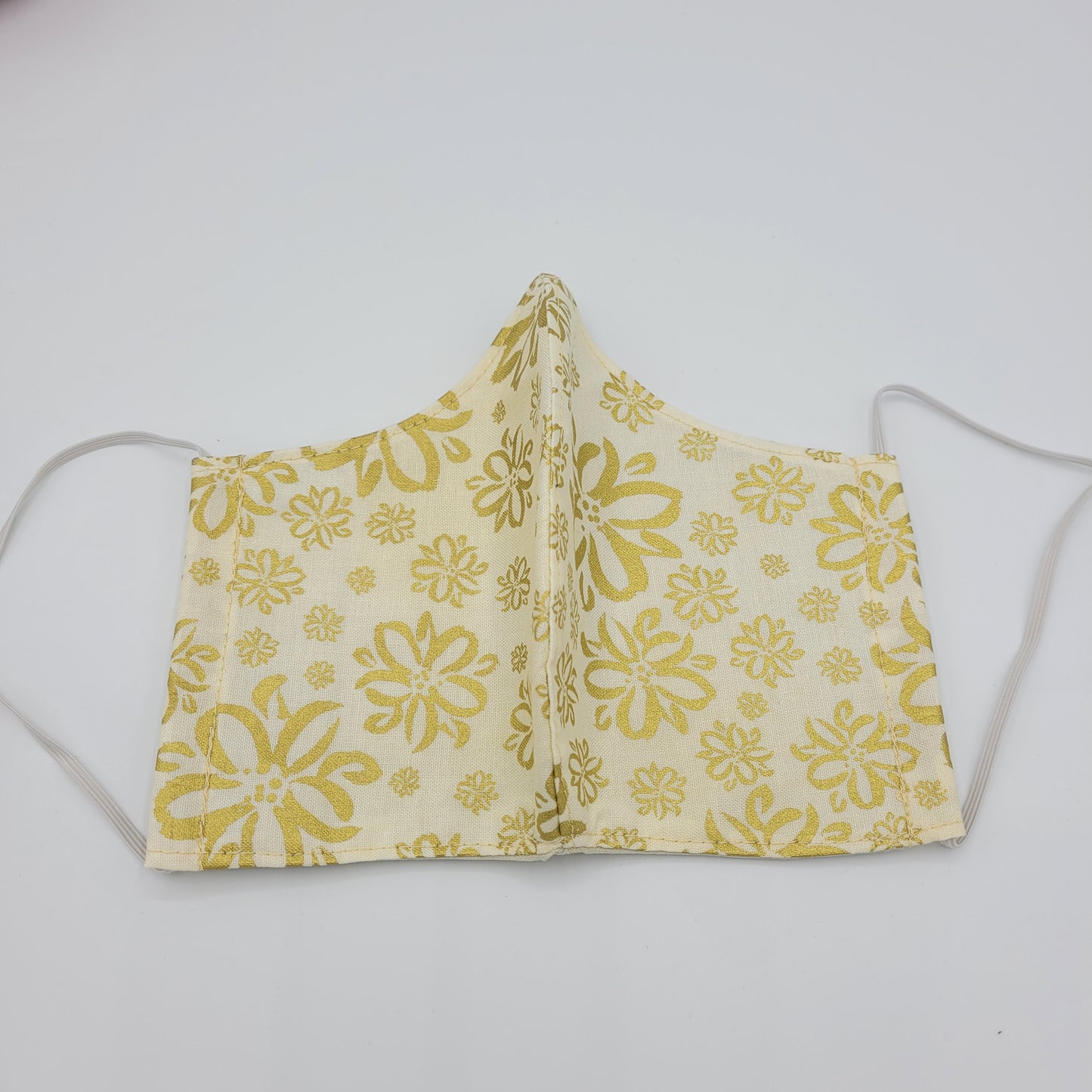 Cotton Face Mask w/ Filter Pocket | Adjustable Tie Ear Loops | Gold Metalic Floral | Washable Mask