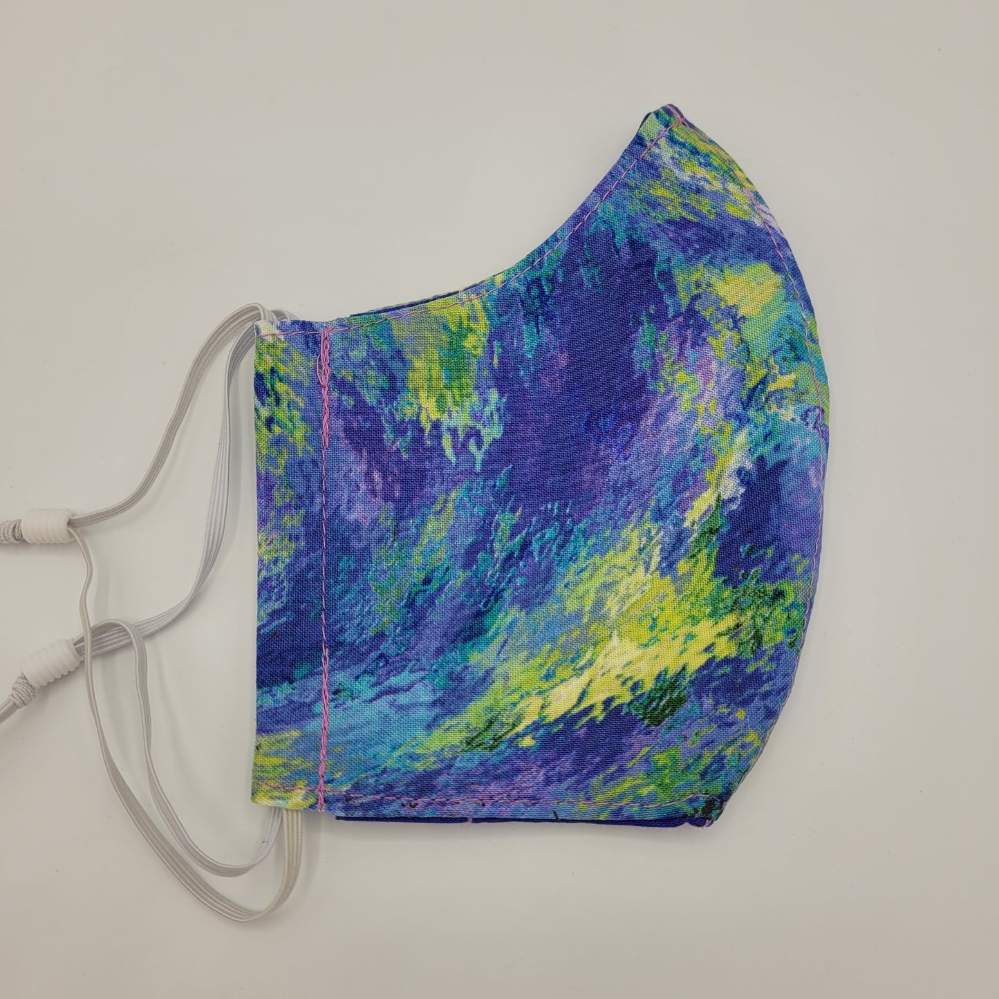 Cotton Face Mask w/ Filter Pocket | Adjustable Tie Ear Loops | Green/Blue/Purple Watercolor | Washable Mask