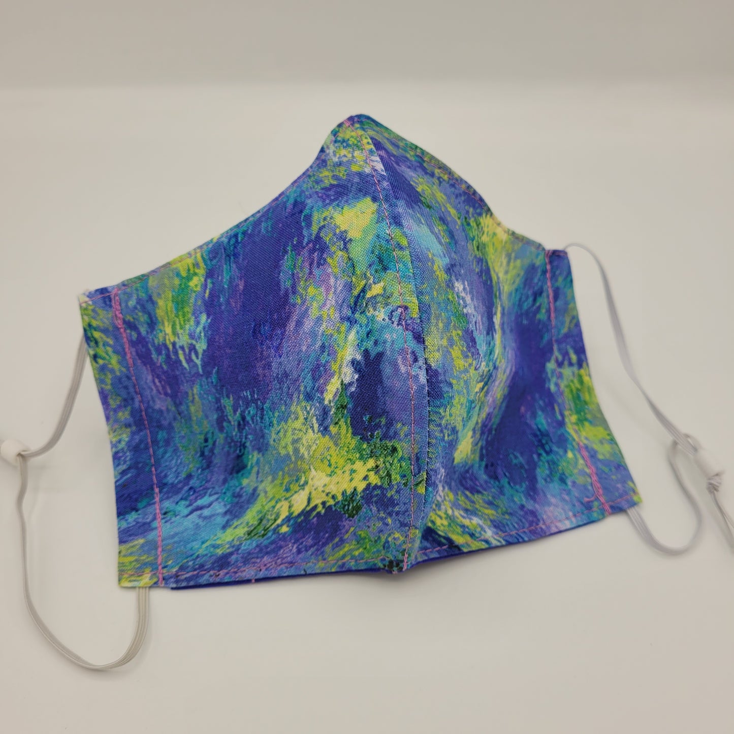 Cotton Face Mask w/ Filter Pocket | Adjustable Tie Ear Loops | Green/Blue/Purple Watercolor | Washable Mask