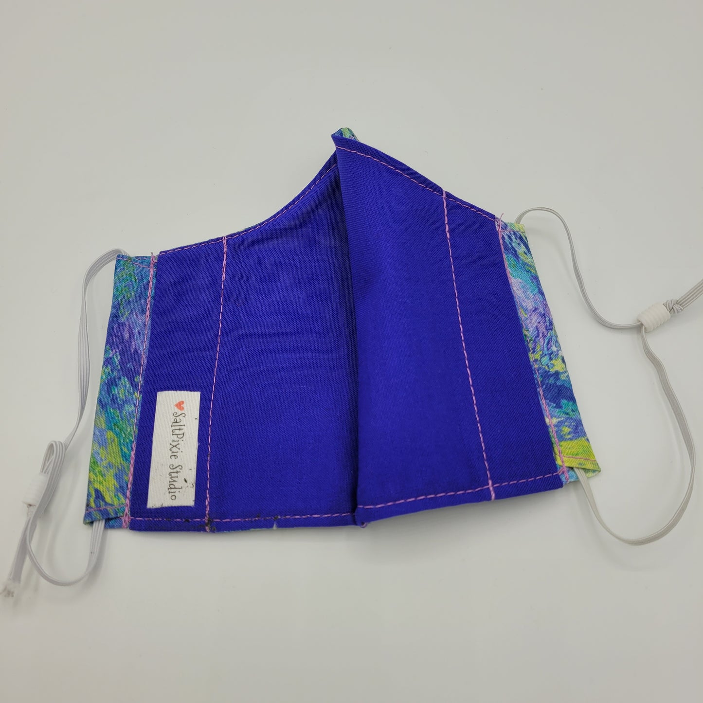 Cotton Face Mask w/ Filter Pocket | Adjustable Tie Ear Loops | Green/Blue/Purple Watercolor | Washable Mask