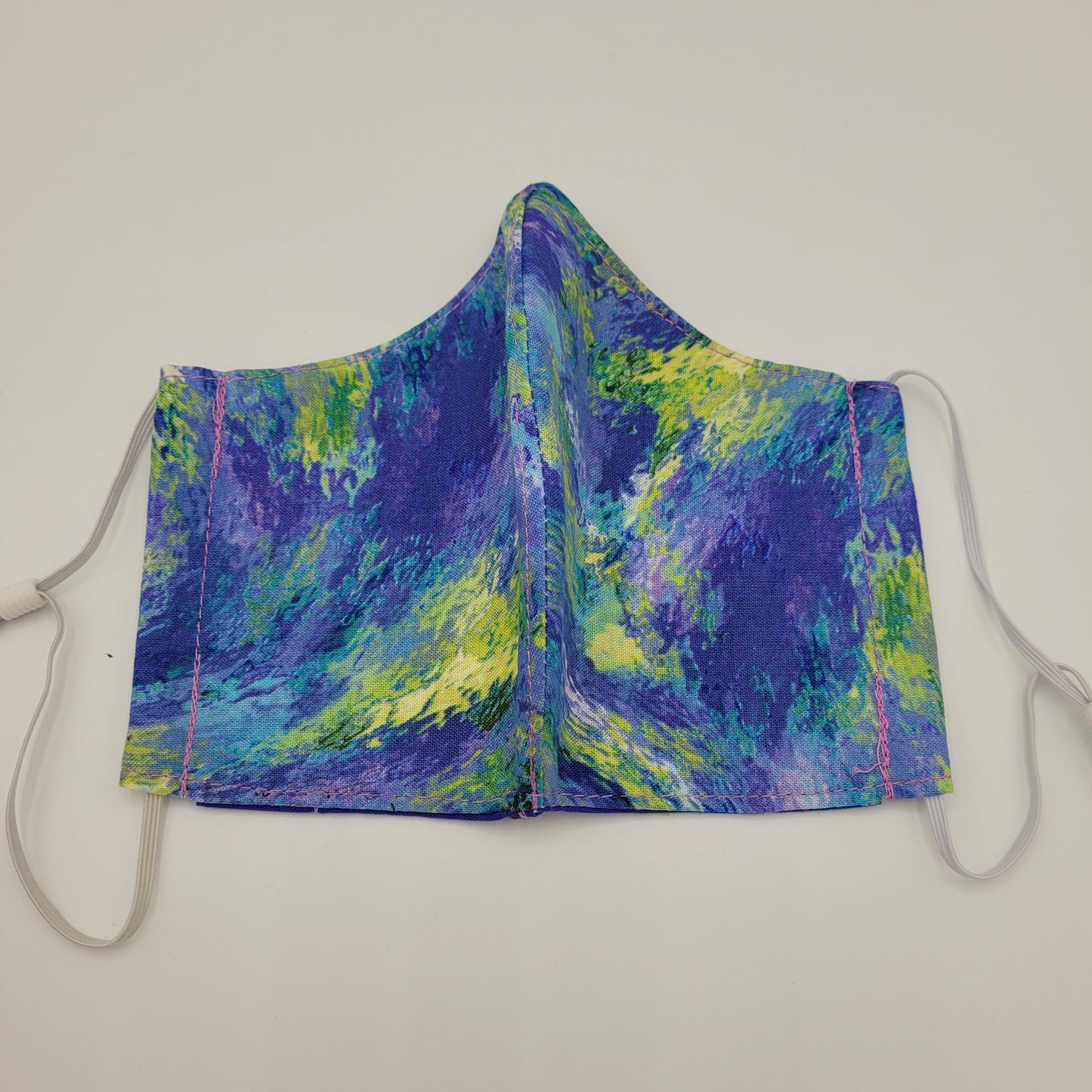 Cotton Face Mask w/ Filter Pocket | Adjustable Tie Ear Loops | Green/Blue/Purple Watercolor | Washable Mask