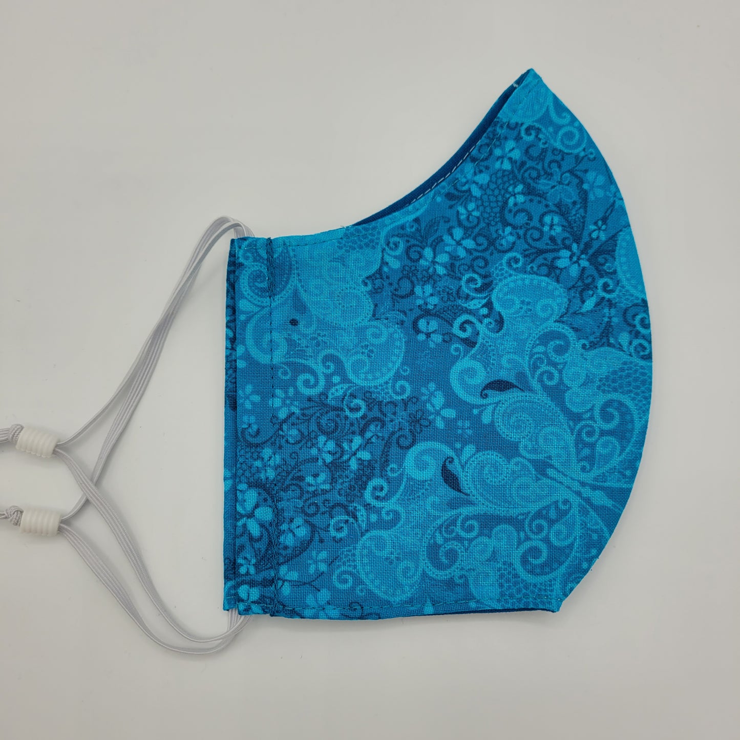 Cotton Face Mask w/ Filter Pocket | Adjustable Tie Ear Loops | Turquoise Butterfly Floral | Washable Mask