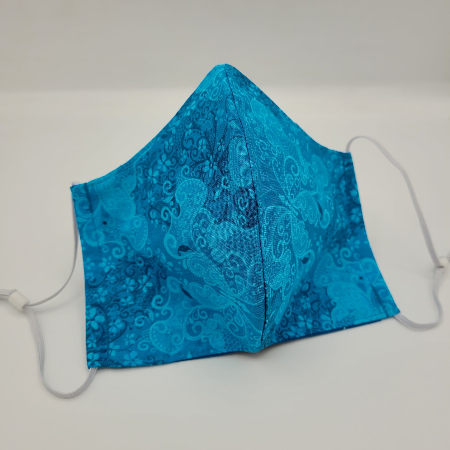 Cotton Face Mask w/ Filter Pocket | Adjustable Tie Ear Loops | Turquoise Butterfly Floral | Washable Mask