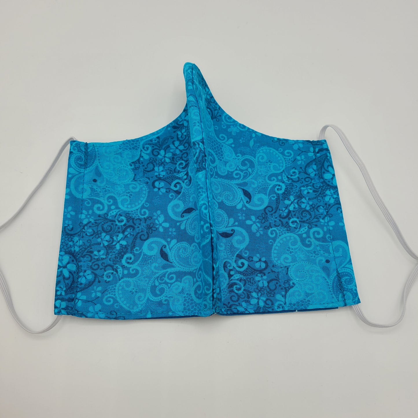 Cotton Face Mask w/ Filter Pocket | Adjustable Tie Ear Loops | Turquoise Butterfly Floral | Washable Mask