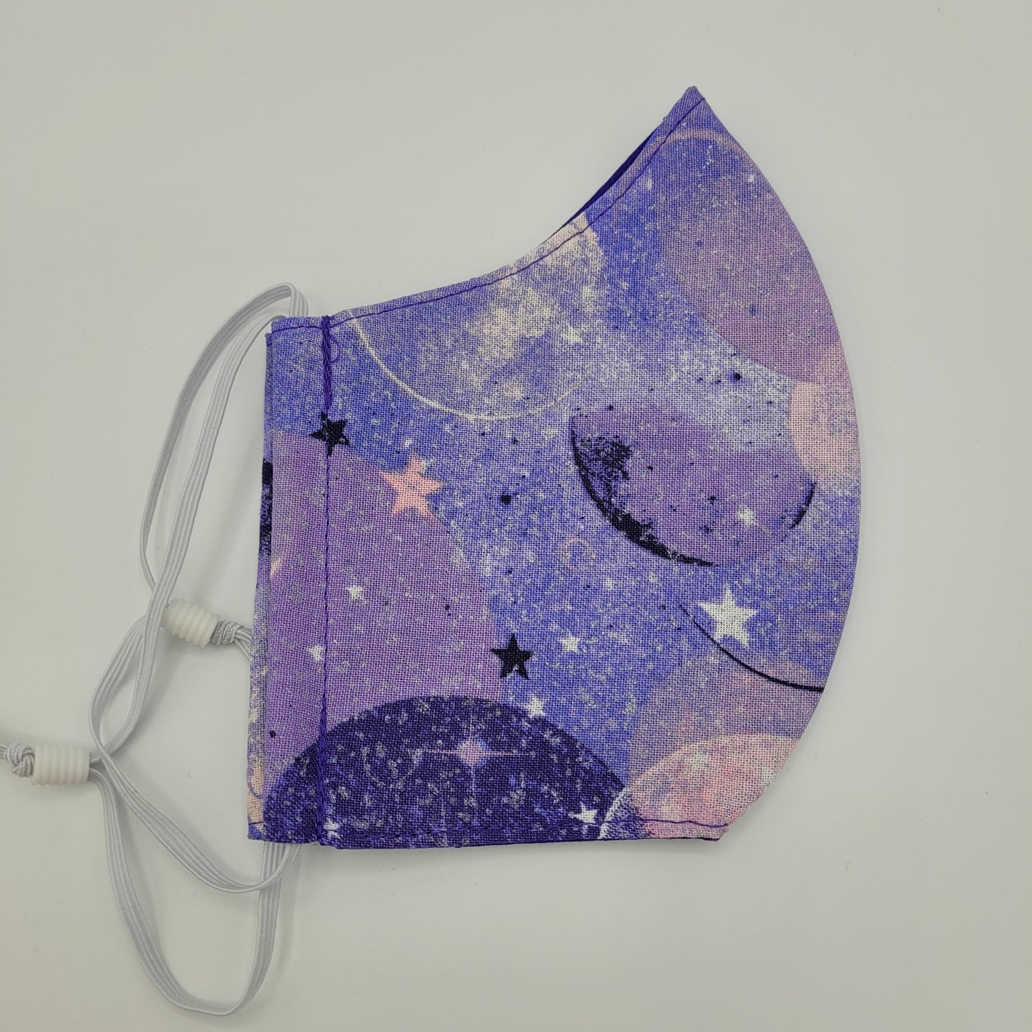 Cotton Face Mask w/ Filter Pocket | Adjustable Tie Ear Loops | Purple Stars & Moons | Washable Mask