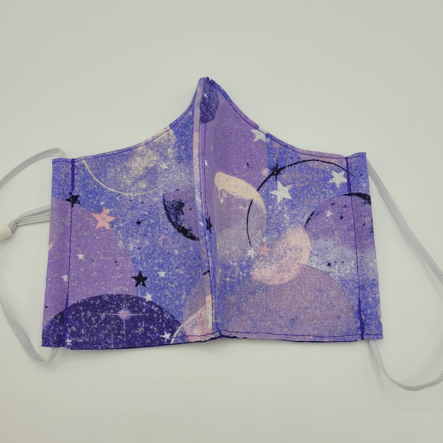Cotton Face Mask w/ Filter Pocket | Adjustable Tie Ear Loops | Purple Stars & Moons | Washable Mask