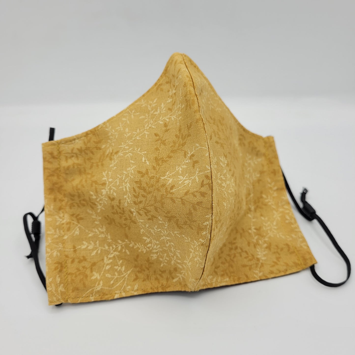 Cotton Face Mask w/ Filter Pocket | Adjustable Tie Ear Loops | Gold/Yellow Floral | Washable Mask