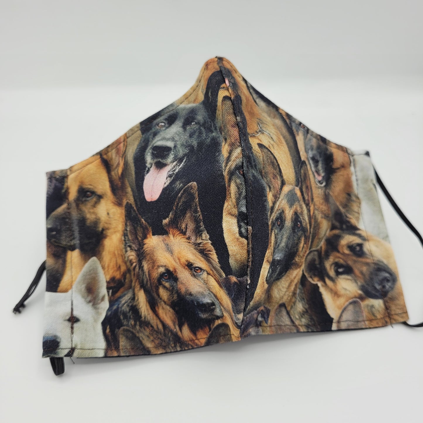 Cotton Face Mask w/ Filter Pocket | Adjustable Tie Ear Loops | German Shepherd Print | Washable Mask