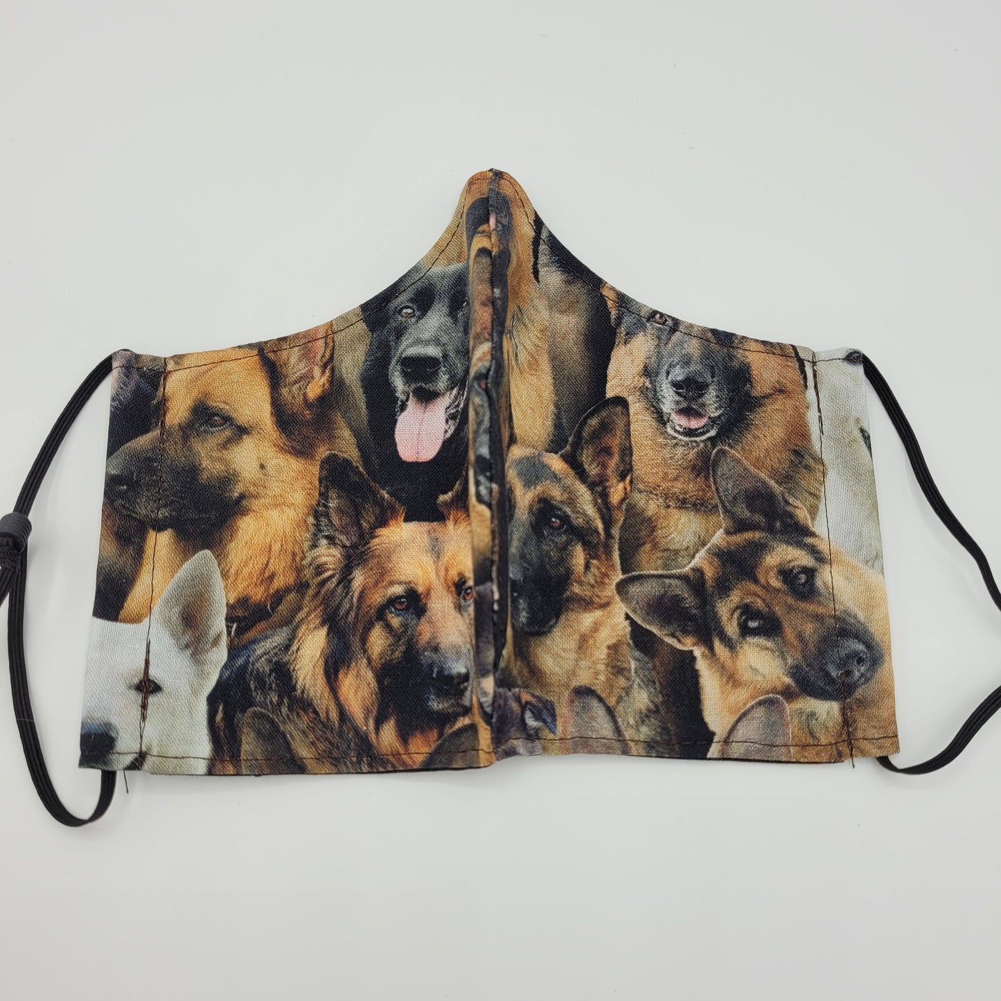 Cotton Face Mask w/ Filter Pocket | Adjustable Tie Ear Loops | German Shepherd Print | Washable Mask