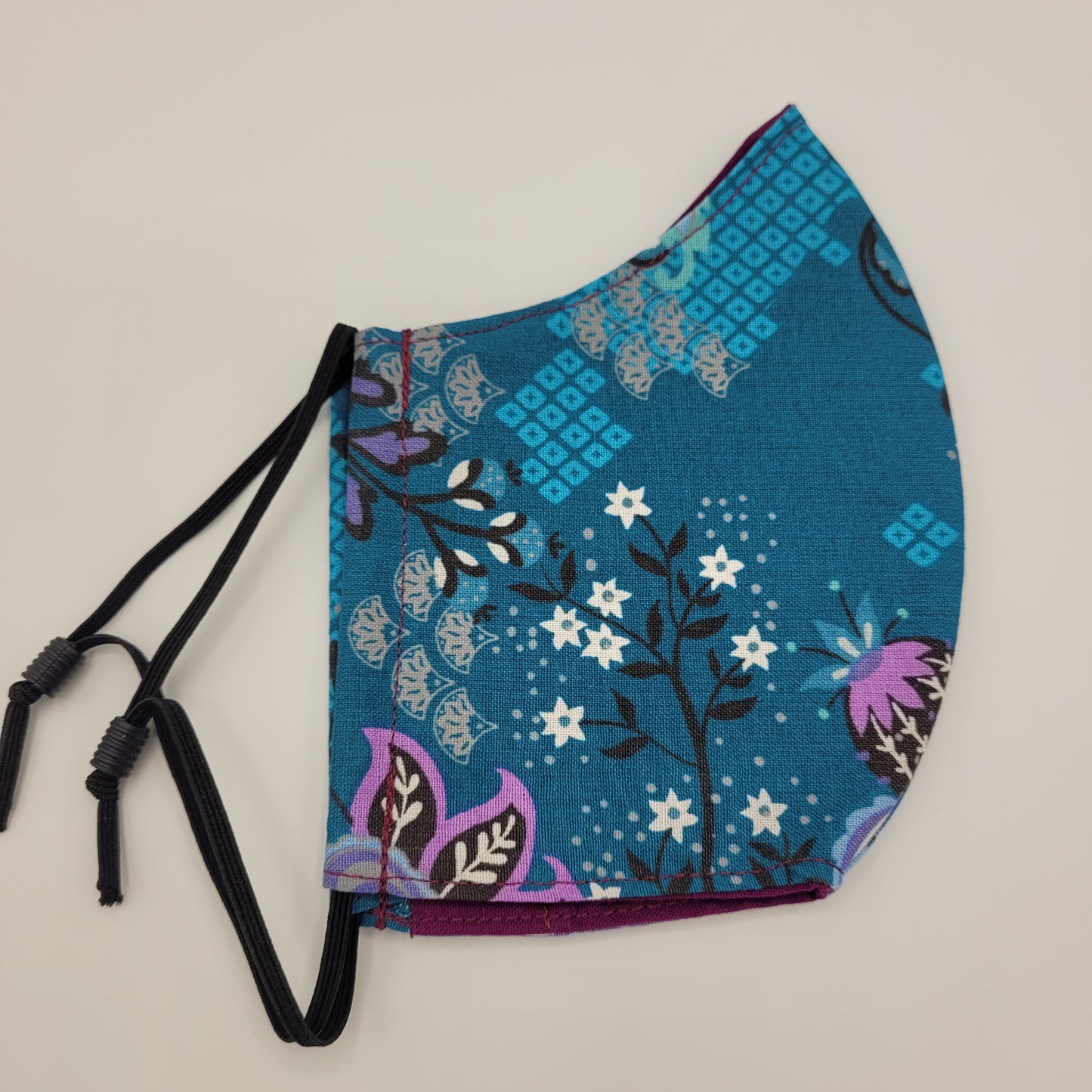 Cotton Face Mask w/ Filter Pocket | Adjustable Tie Ear Loops | Blue/Purple Floral | Washable Mask