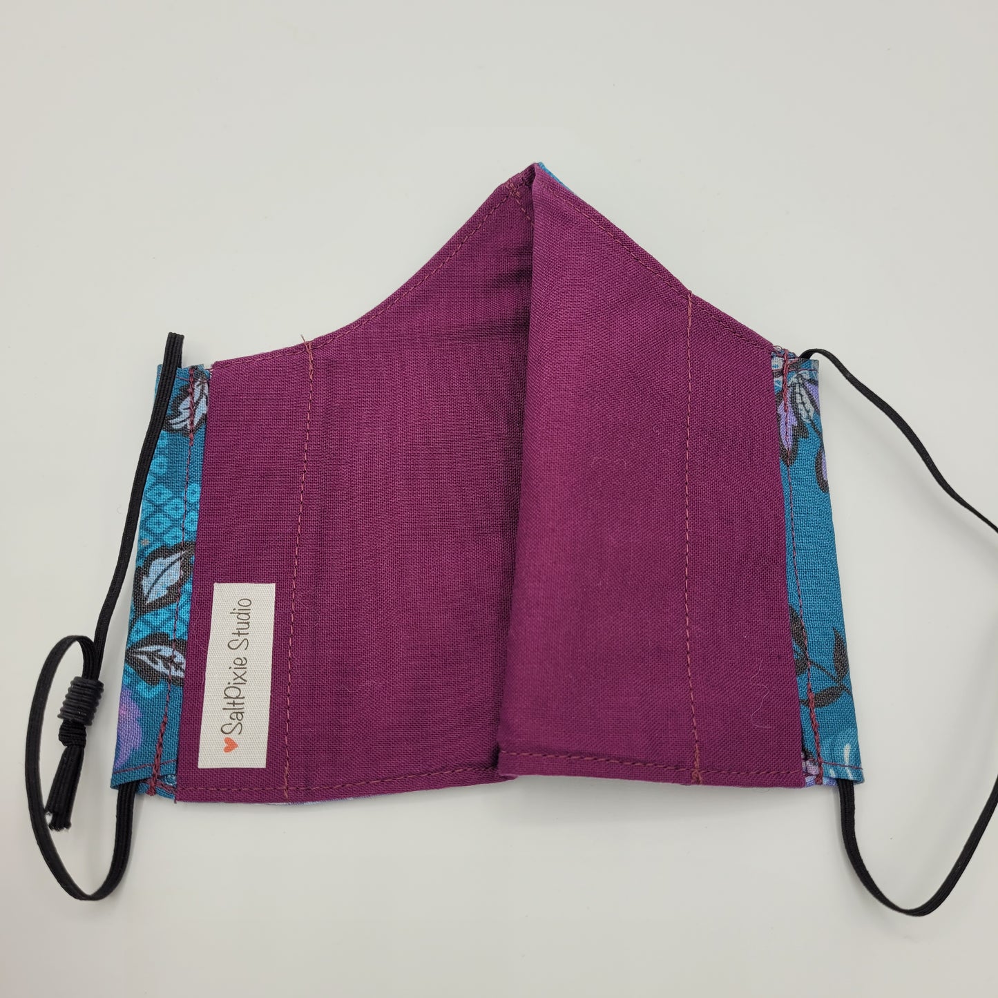 Cotton Face Mask w/ Filter Pocket | Adjustable Tie Ear Loops | Blue/Purple Floral | Washable Mask