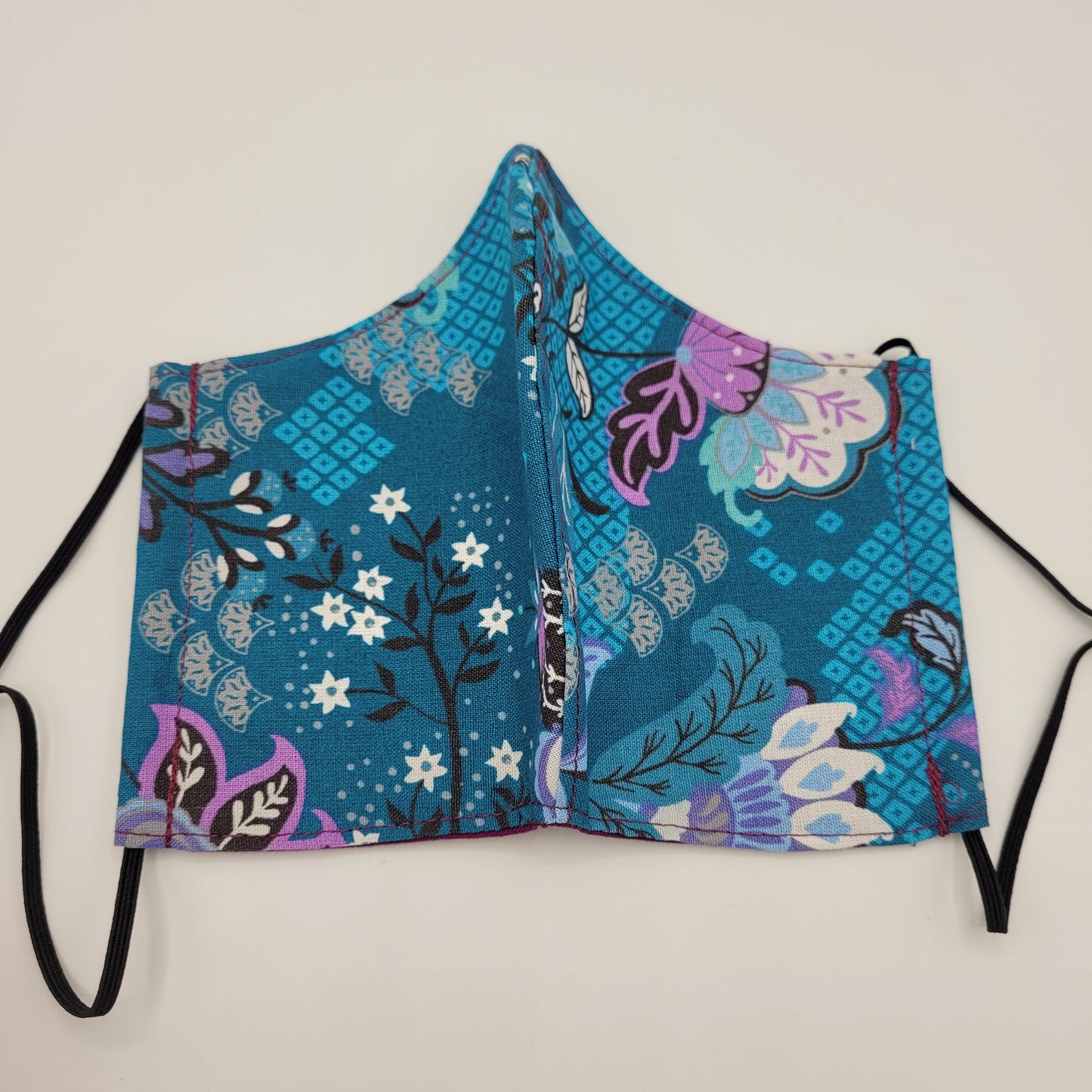 Cotton Face Mask w/ Filter Pocket | Adjustable Tie Ear Loops | Blue/Purple Floral | Washable Mask