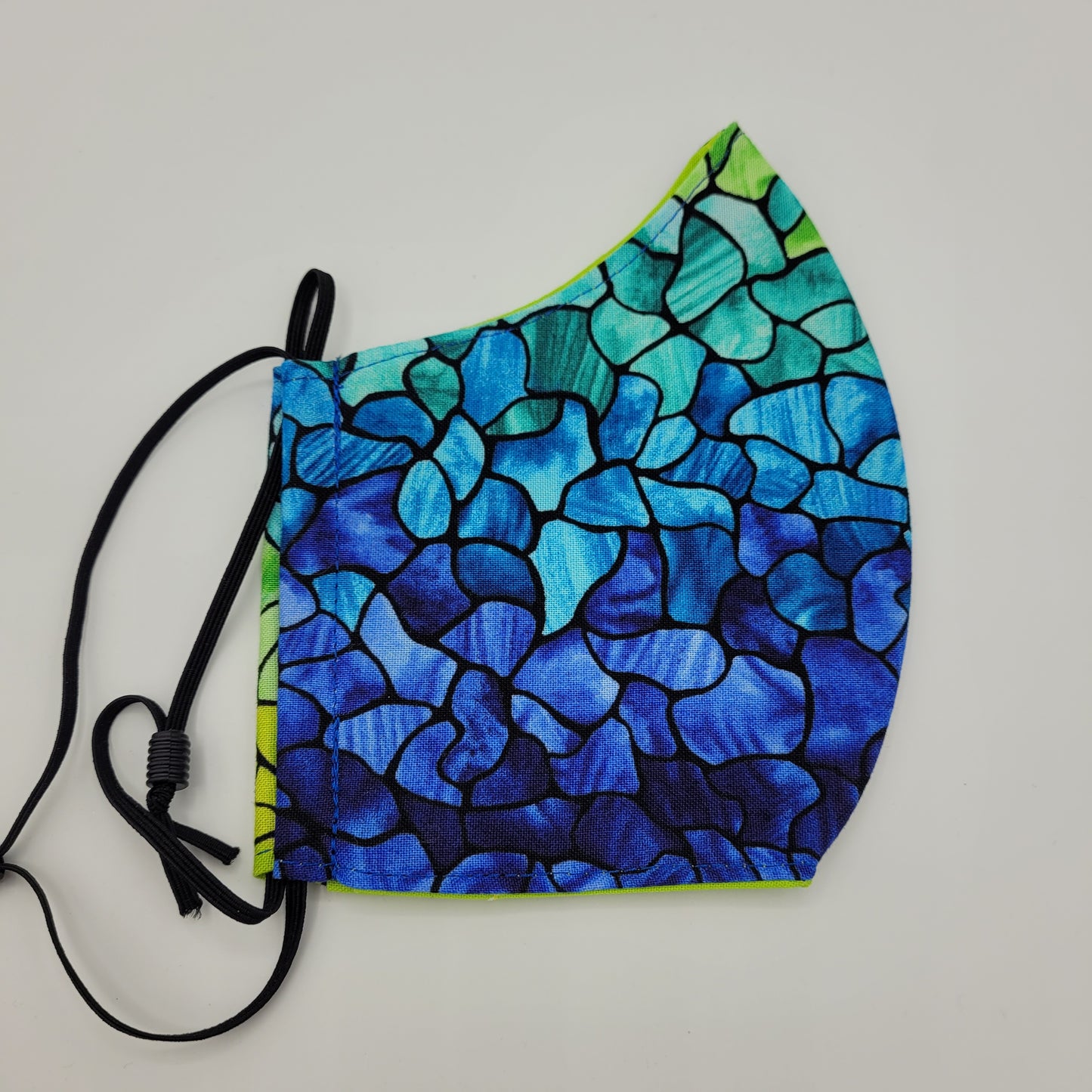 Cotton Face Mask w/ Filter Pocket | Adjustable Tie Ear Loops | Blue/Green Stained Glass | Washable Mask