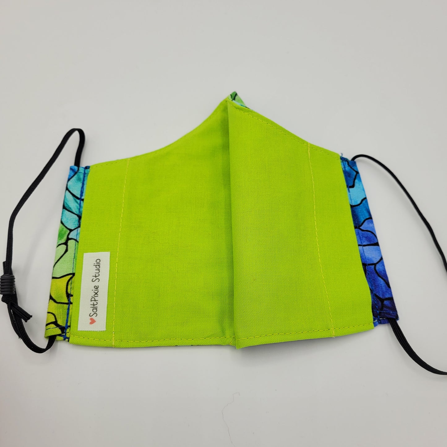 Cotton Face Mask w/ Filter Pocket | Adjustable Tie Ear Loops | Blue/Green Stained Glass | Washable Mask