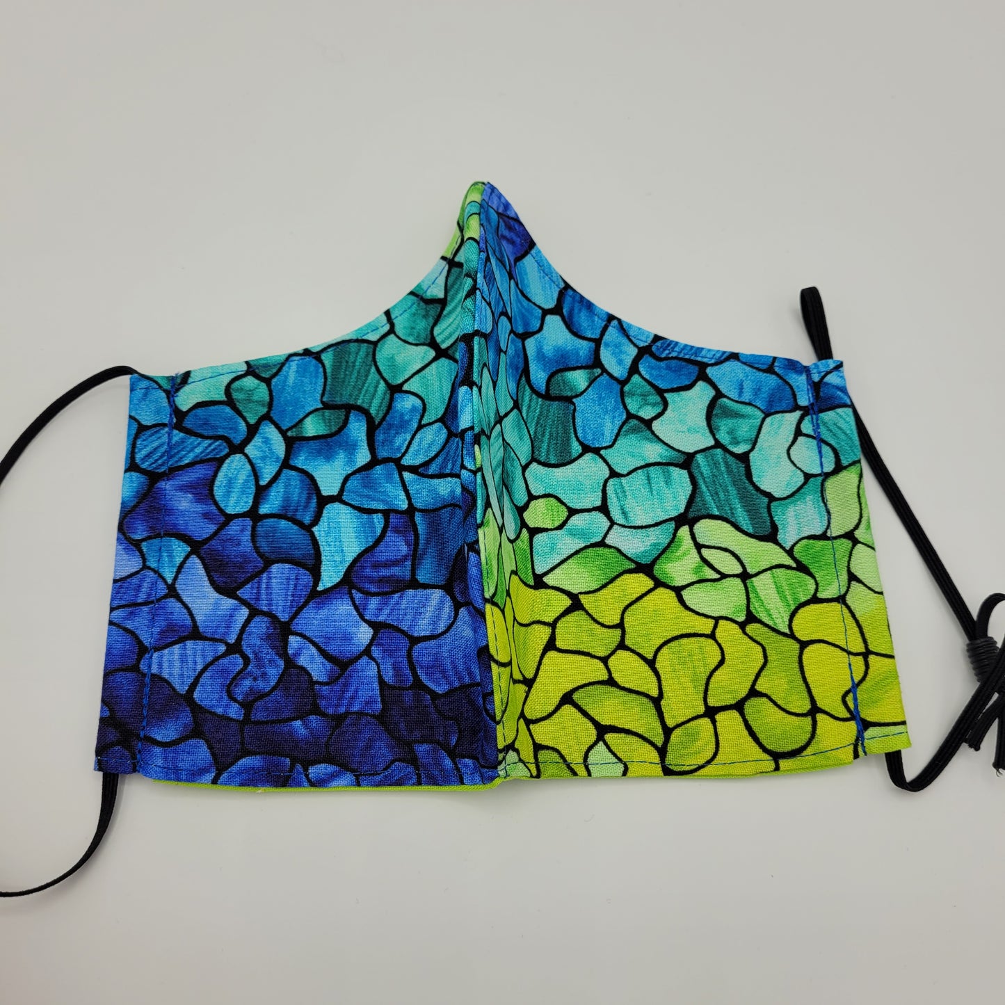 Cotton Face Mask w/ Filter Pocket | Adjustable Tie Ear Loops | Blue/Green Stained Glass | Washable Mask