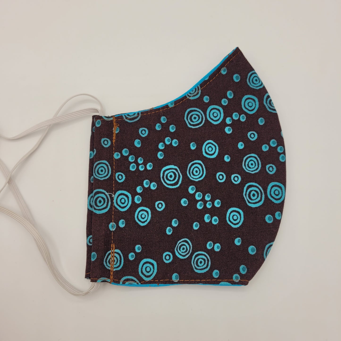 Cotton Face Mask w/ Filter Pocket | Adjustable Tie Ear Loops | Brown/Blue Dots | Washable Mask