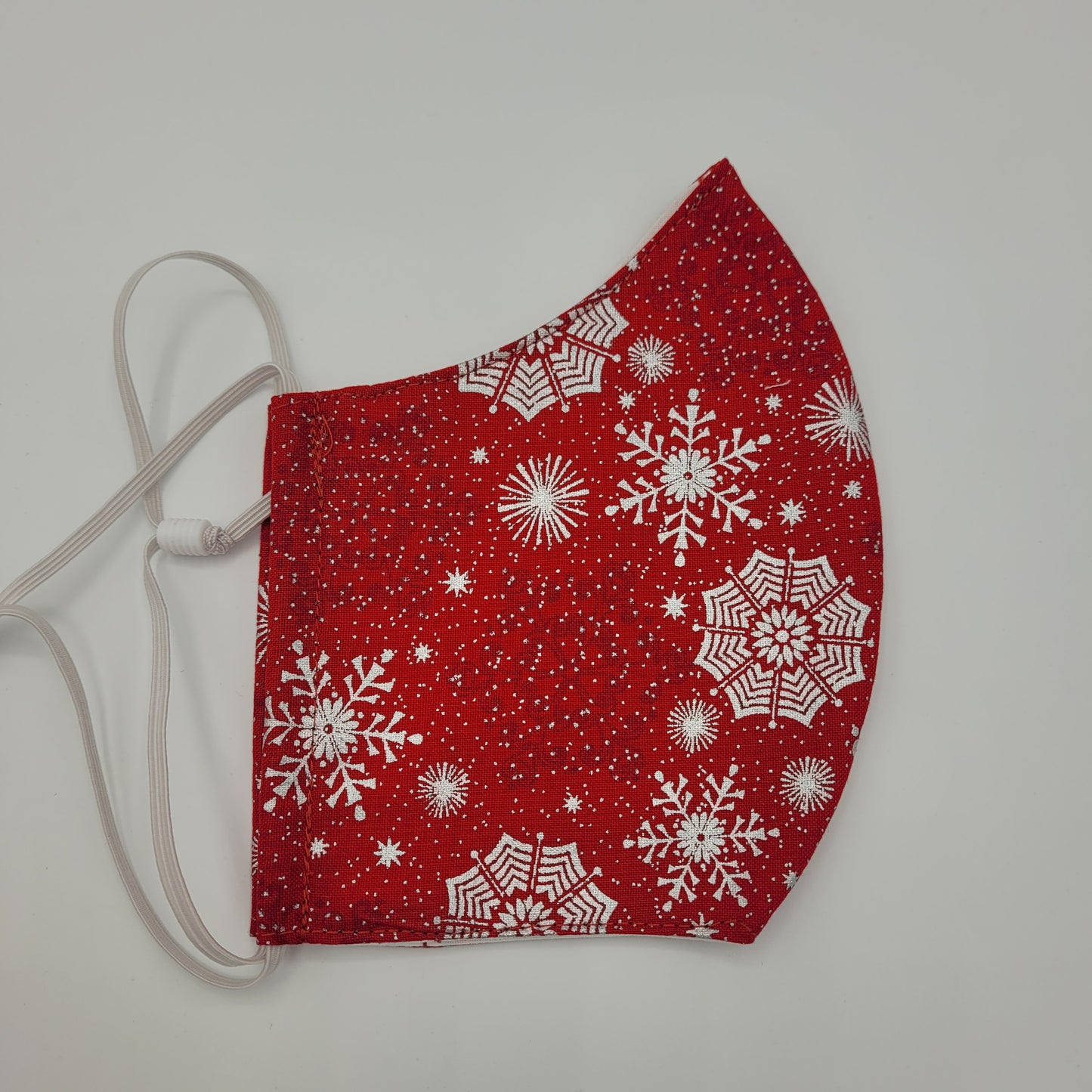 Cotton Face Mask w/ Filter Pocket | Adjustable Tie Ear Loops | Red/White Snowflake | Washable Mask