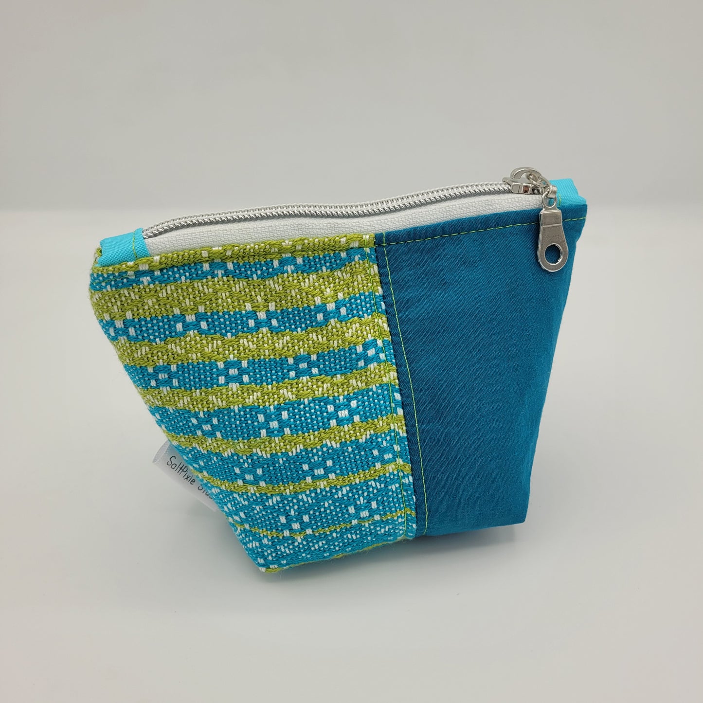 Trinket Bag | Handwoven + Cotton | Turquoise/Lime Hexagon Weave
